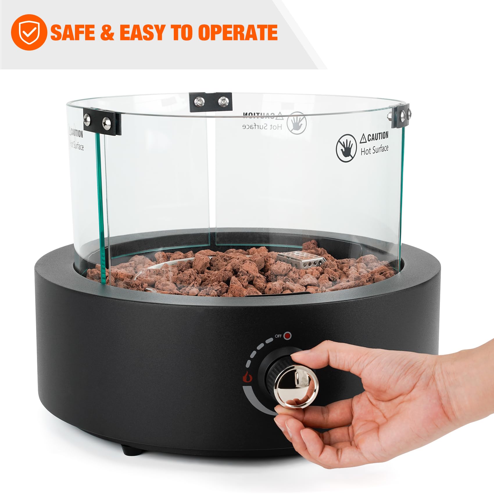 Onlyfire Braciere a gas da tavolo, riscaldatore per patio esterno con ingresso d'aria inferiore, rocce laviche e protezione antivento in vetro, braciere a propano per patio, cortile, ristorante
