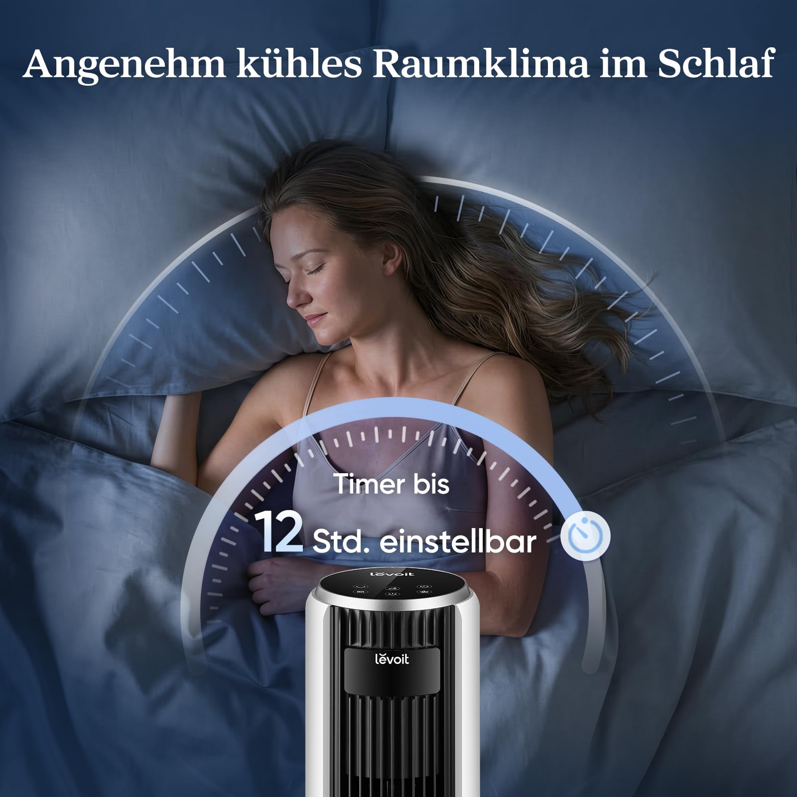 Levoit Tower Fan 92 cm 24W DC Motor 7,9m/s 20dB leiser Ventilator 4 Modi 12 Stufen 12 Std Timer Fernbedienung