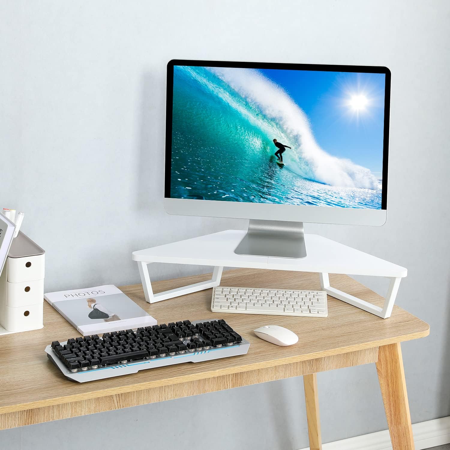 Buy TEAMIX 26 inch White Triangle Monitor Stand Riser, Desktop Corner