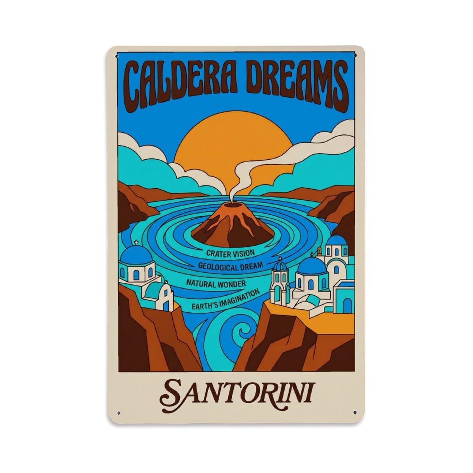 Gead 8X12inch Style Vintage Travel Santorini Caldera Dreams Metal Tin Sign