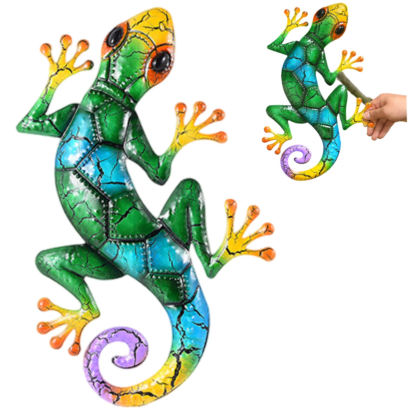 Hbbgdiy Green Lizard Wall Decor 17X11 Inch Realistic Gecko Metal Wall Art Decorative Hanging Iron Sculpture For Garden, Yard, Patio, Balcony And Outdoor Decoration,