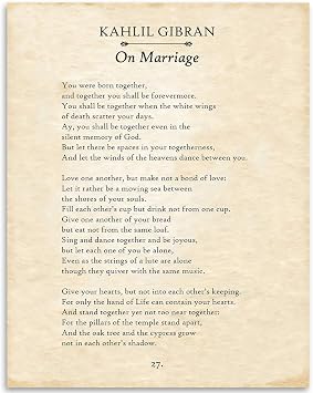 On Marriage Kahlil Gibran 11x14 Unframed Print Book Page Wall Art Literary Quote Poster Vintage Style Typography Artwork Romantic Wedding Gift Home Decor Classic Literature