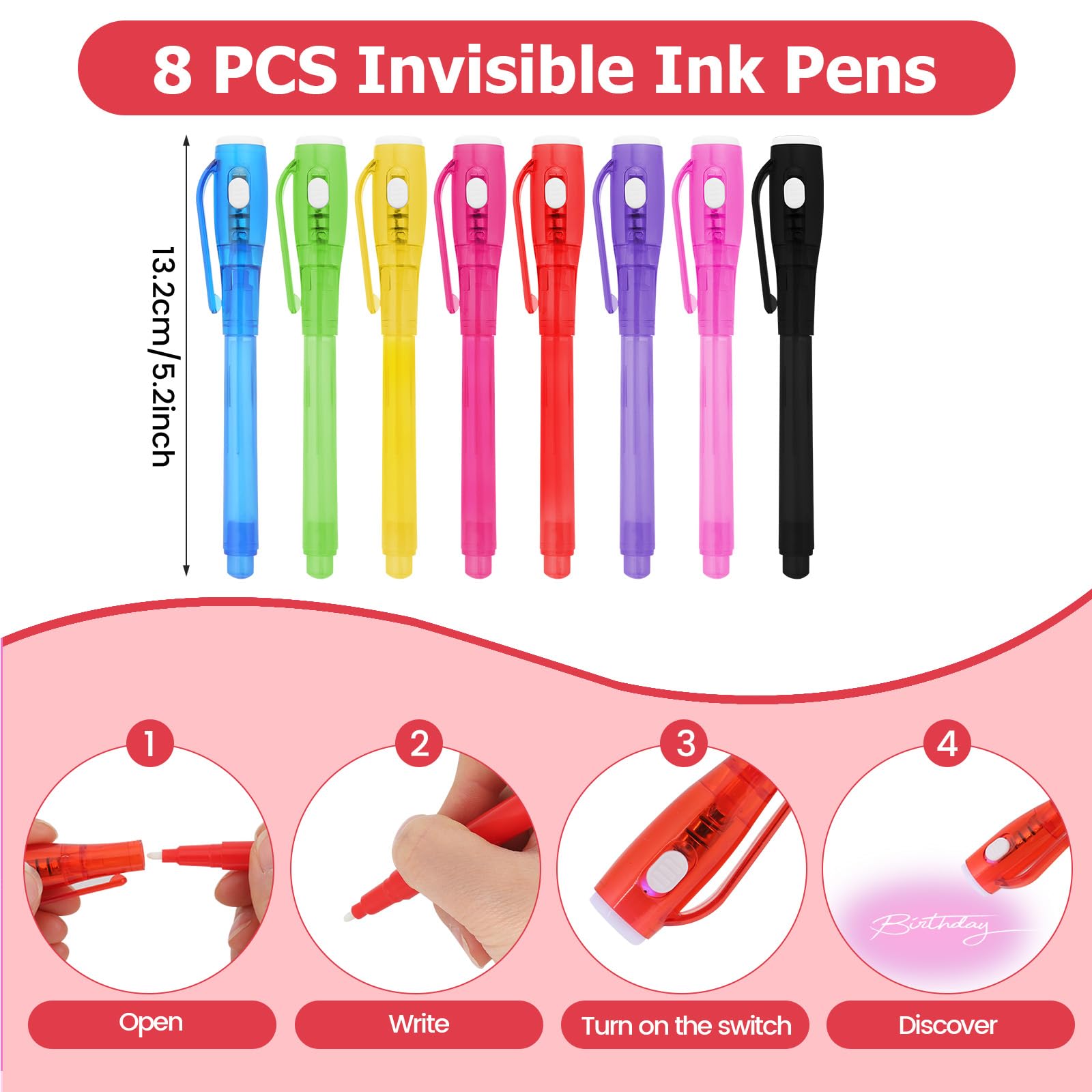 GUKAZH 8 PCS Invisible Ink Pen Spy Pens for Kids, Magic Markers for 6-13 Year Old Boys Girls Fun Outdoor Toys, Birthday Christmas Gift for Girls Boys Party Favors Toys