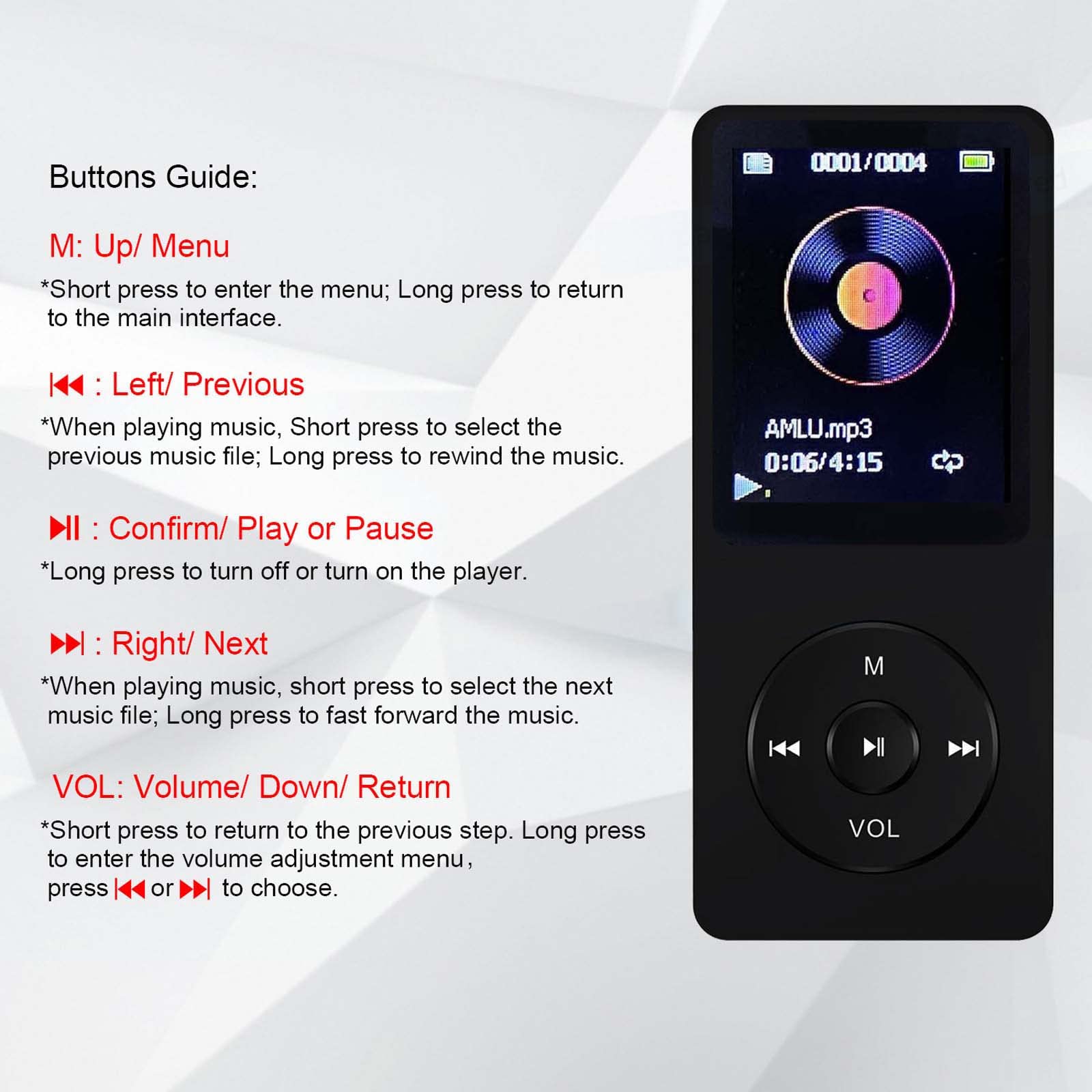 Reproductor de MP3 de 32 GB, grabadora de voz con altavoz, auriculares portátil, sonido HiFi sin pérdidas, pantalla HD de 1.8 pulgadas, soporta hasta 128 GB (auriculares incluidos)