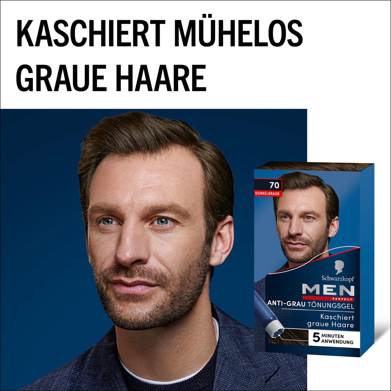 Men Perfect Anti-Grau Tönungs-Gel 70 Dunkelbraun (6x 80 ml), Haarfarbe für Männer blendet graue Haare aus, Anti-Grau Tönung für ein natürlich aussehendes Ergebnis