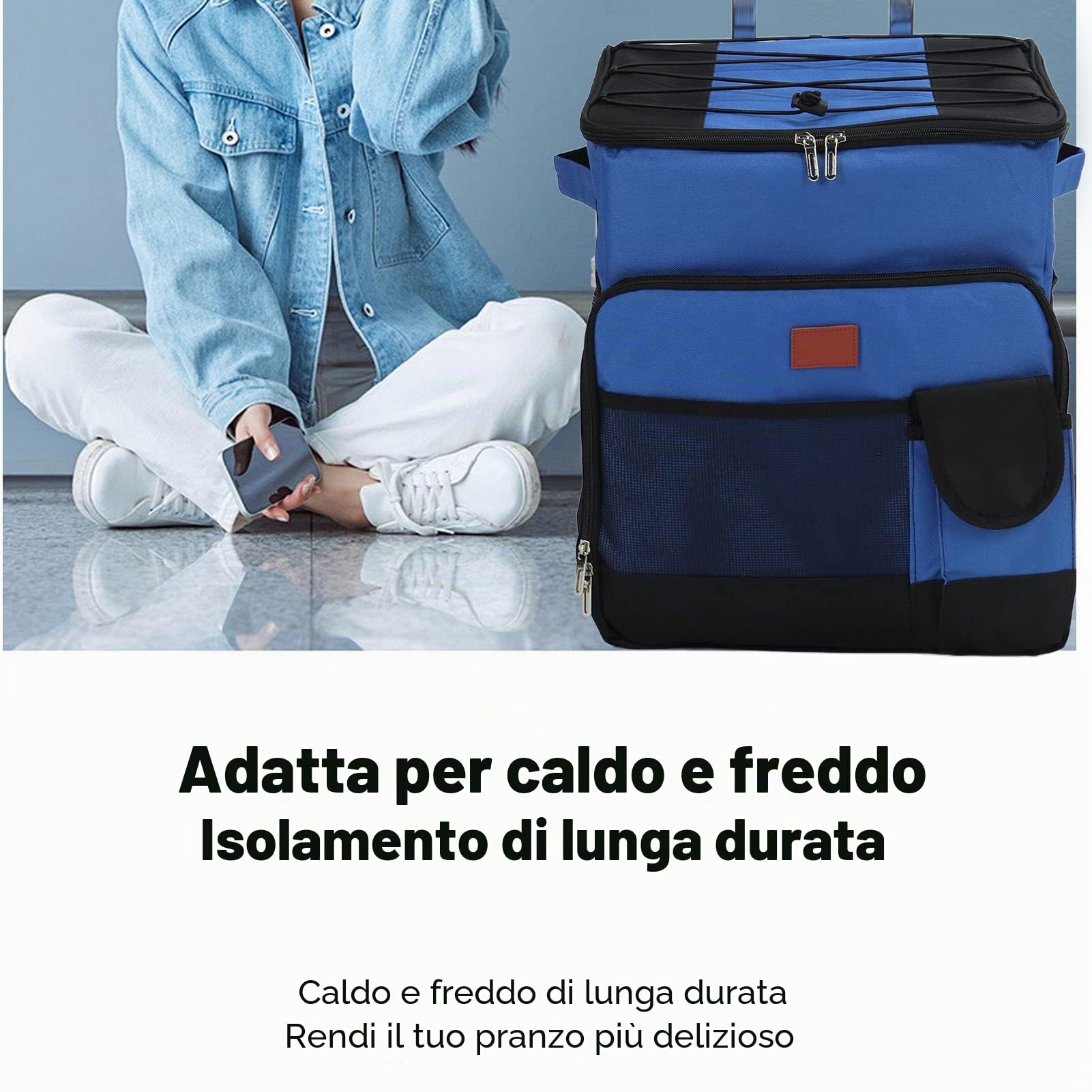 Socobeta Dispositivo di Raffreddamento con Ruote, Borsa Termica Rotante di Grande capacità da 35 Litri Tessuto Oxford Foglio di Alluminio Borsa Termica Portatile Impermeabile Anti-perdite