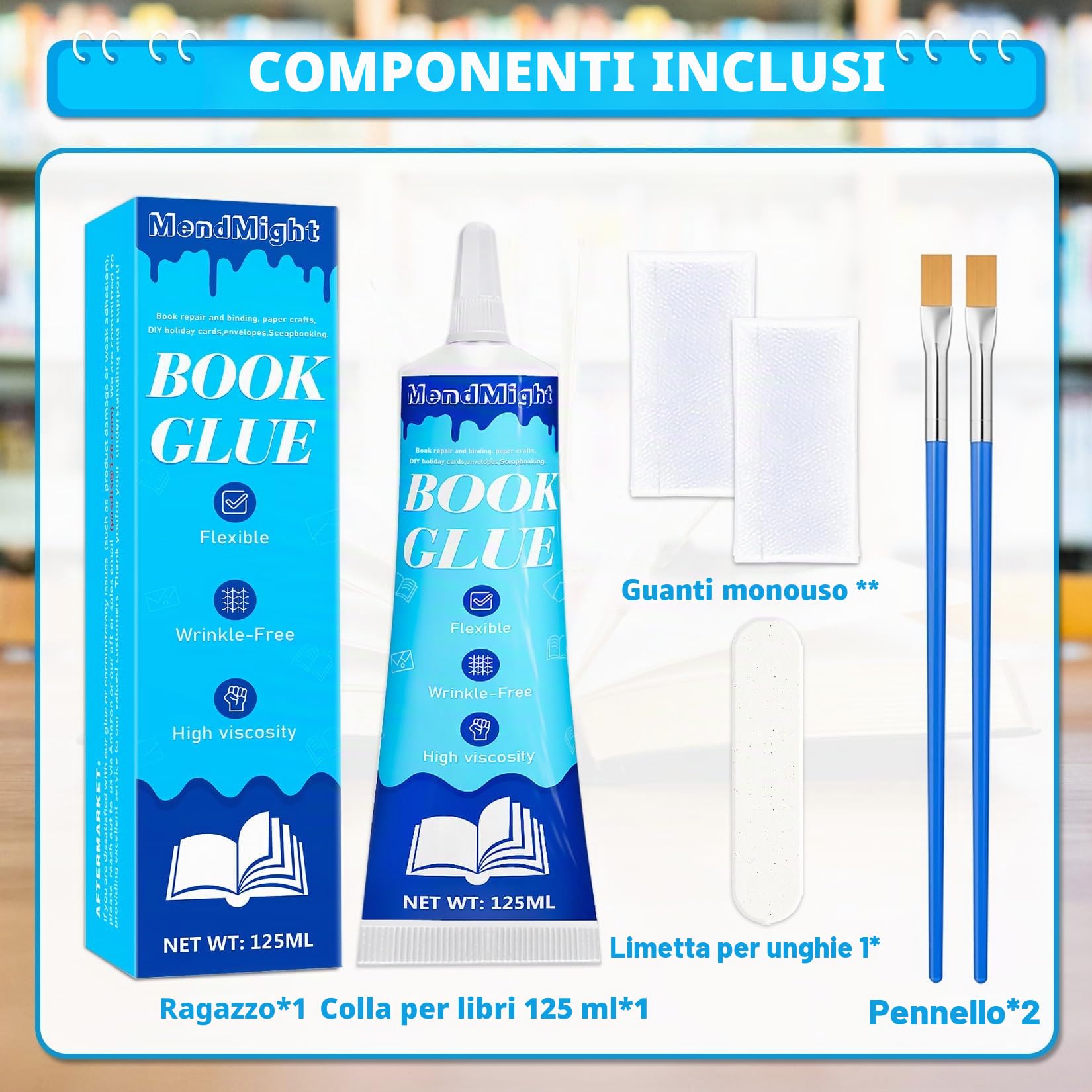 Colla per Rilegatura Libri 125ml - Forte e Flessibile, Asciugatura Rapida e Trasparente - Per Riparare Libri, Buste, Cartoline, Biglietti Fai da Te, Inviti, Artigianato Carta