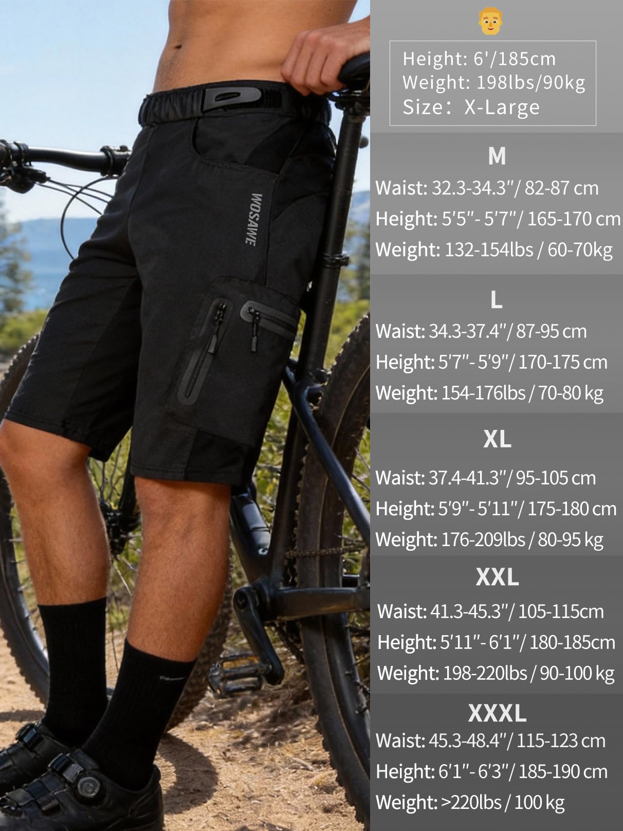 WOSAWE Shorts de Vélo Hommes Respirants 3D Gel Rembourrés VTT Séchage Rapide