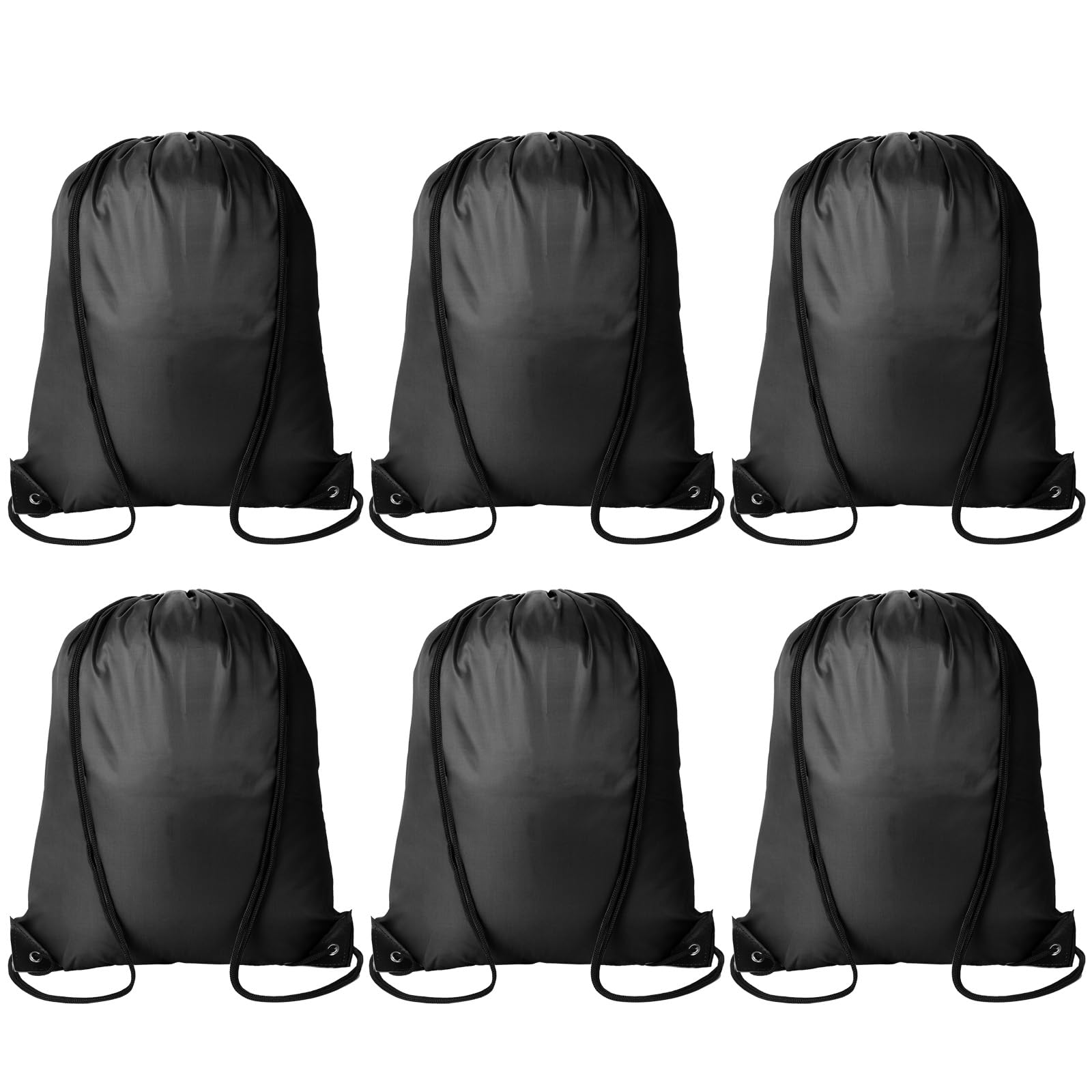 Kuhome 6Pcs Black Drawstring Backpacks Bulk String Bag Cinch Sack Pack Storage Knapsack Polyester Gift Bags Sports Drawstring Bags for Trip Party Gym