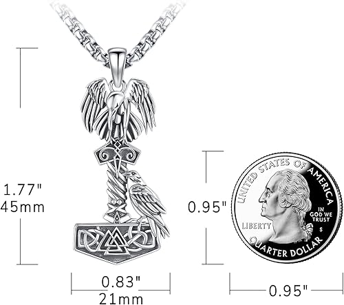 Miniatura 2 de Eusense Collar vikingo de plata de ley 925 para hombre, collar de lobo nórdico, joyería pagana, espada de Odín, runas vikingas, brújula, espada