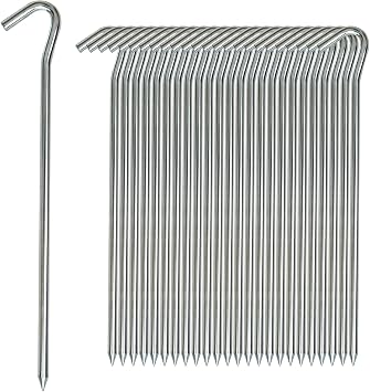 AAGUT Tent Stakes Heavy Duty Metal 9 Inch, 25 Pack Rust-Resistant Galvanized Steel Camping Stake Garden Edging Fence Hooks Yard Tent Pegs for Inflatable, Tarp, Outdoor Christmas Decorations