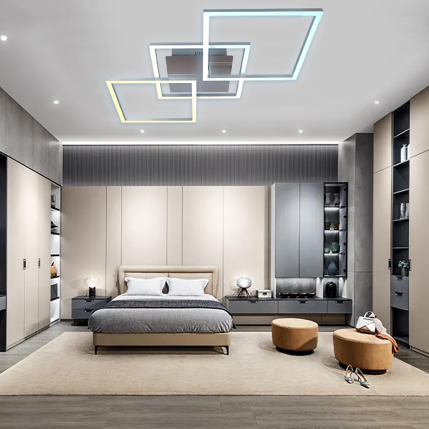 Arcadia Plafoniera Led Soffitto Moderna con Luce Calda e Fredda Dimmerabile, Telecomando e App per Cellulare - Lampadario Camera da Letto, Soggiorno, Cucina, Cameretta e Salotto - 4950LM 85 W 80 Cm