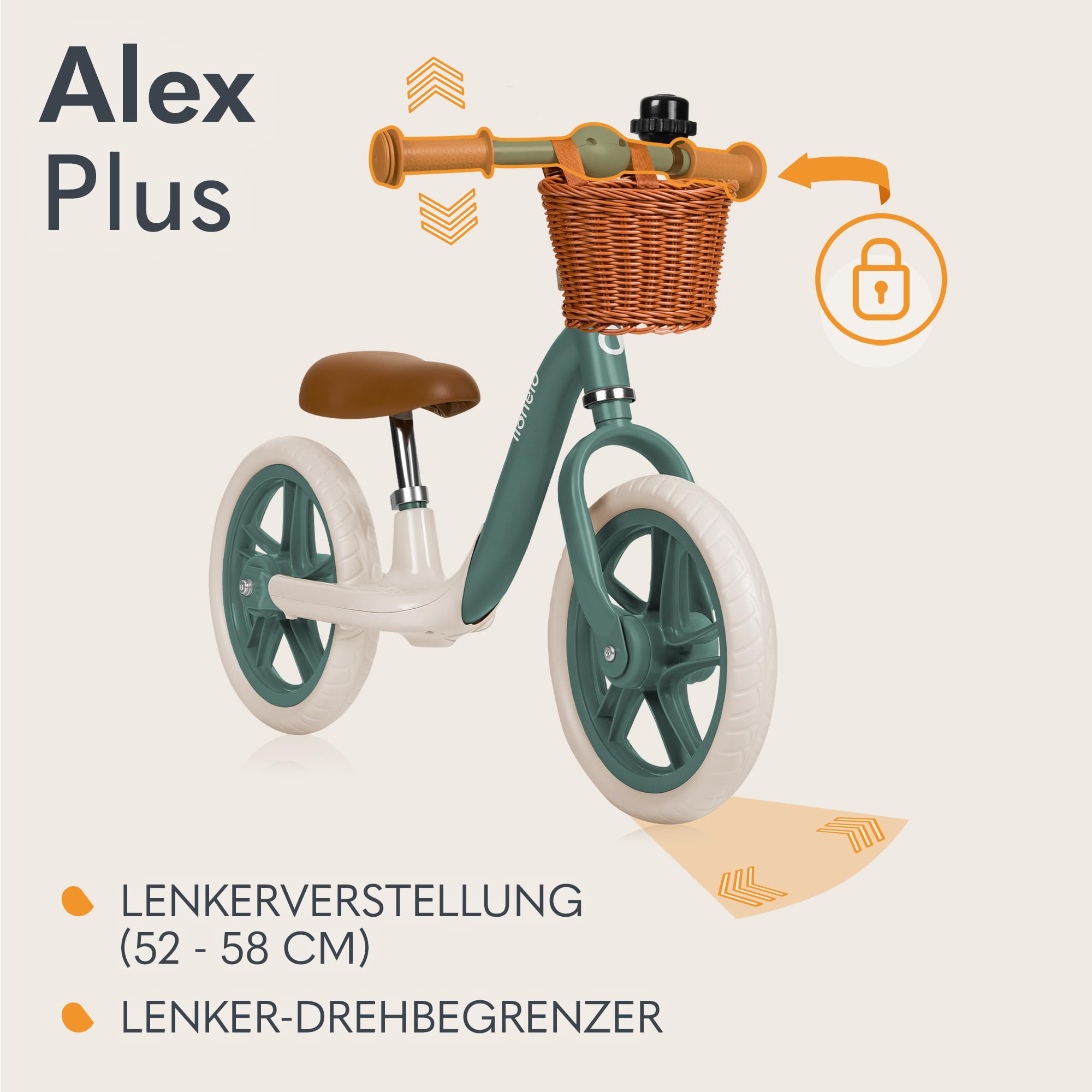Lionelo Alex Plus Kinderlaufrad bis 30 kg, ab 3 Jahren, Eva-Schaumstoffräder 30,5 cm, Trittbrett Korb Verstellbarer Sitz und Lenker, Rutschfester Griff, Leicht 3,4 kg