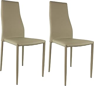 Fashion Commerce 02-FC697 Set di Sedie, Finta Pelle, Tortora, 56x42x94 cm, 2 unità