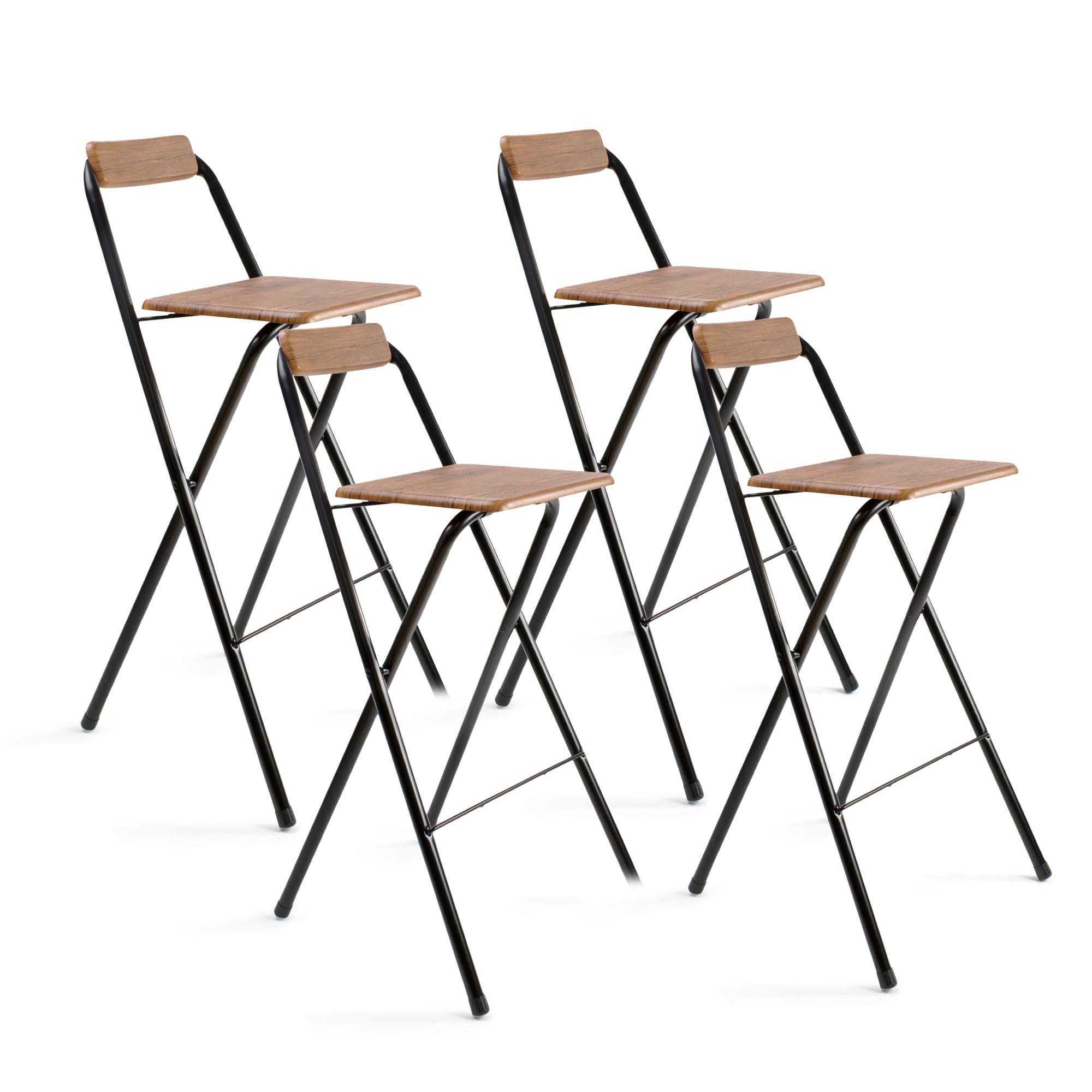 THE SECRET HOME - Pack de 1,2 y 4 Taburetes Altos con Respaldo- Asiento Plegable de Metal y Madera - Ideal para Cocina (1, Madera Natural/Negro, 49x97x47cm) (4, Madera Oscura/Negro, 49x97x47cm)