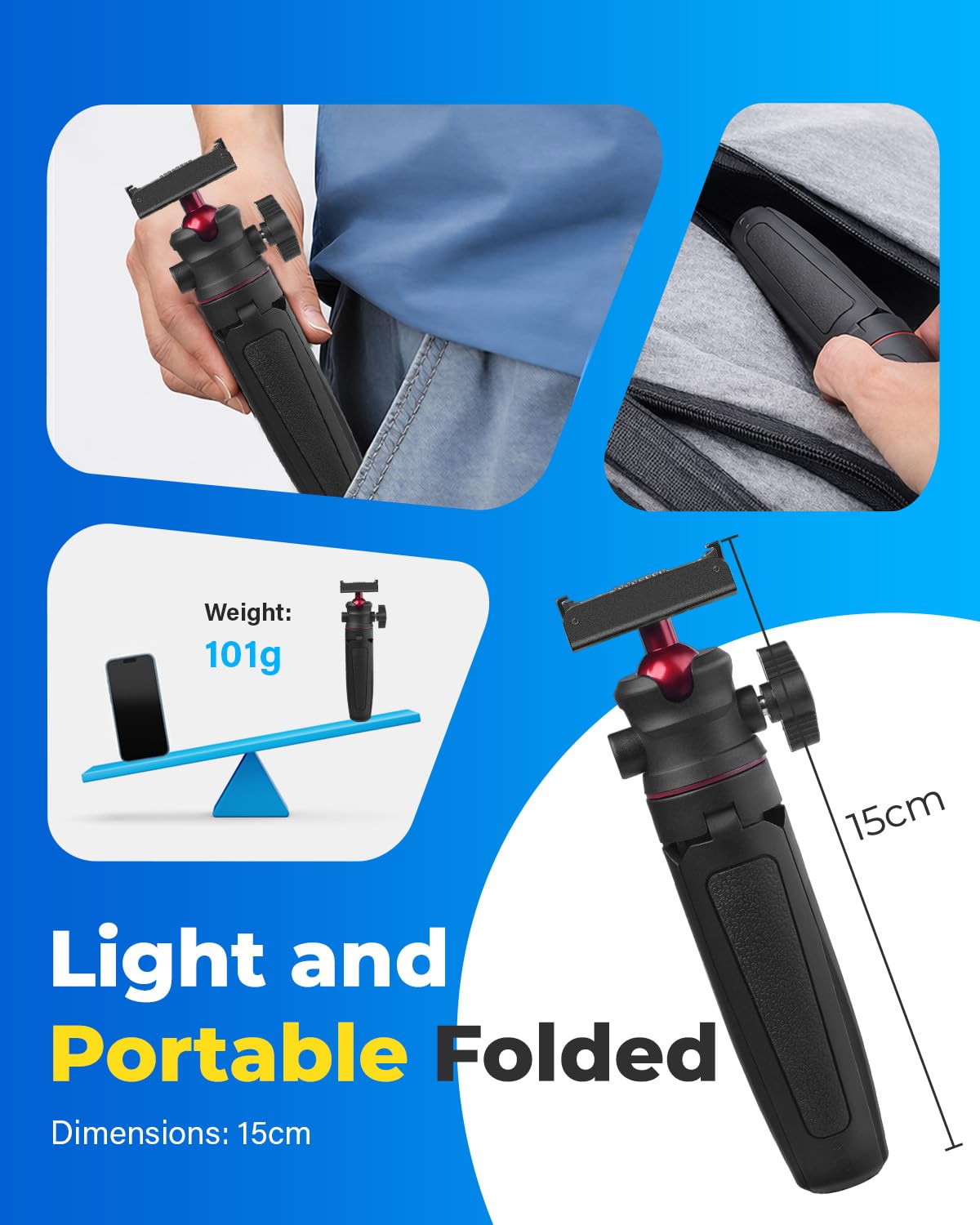 Trípode de palo selfie para DJI Osmo Nano/Action 6, 27,5 cm extensible selfie monopod, cierre rápido magnético, palo selfie con cabeza de bola de 360°, soporte de vlogging/accesorios — view 6
