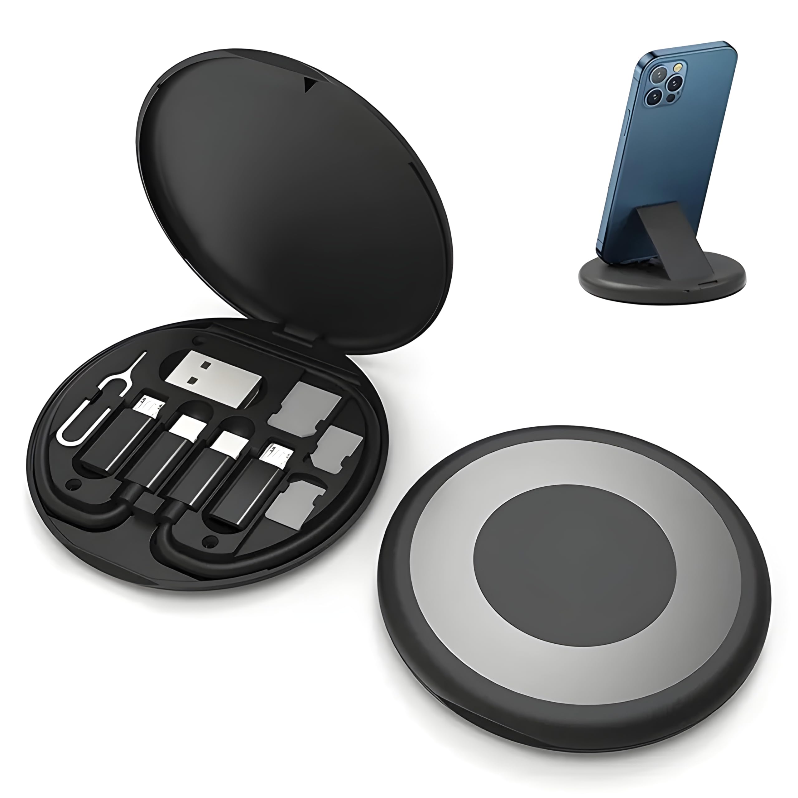 VEROX All in One Mobile Stand Compatible with 60W Travel Accessories Cable Set Type C to Type C Cable | Type C to OTG | Type-C to Micro USB OTG | Type C to USB | Sim Ejector Pin-Black