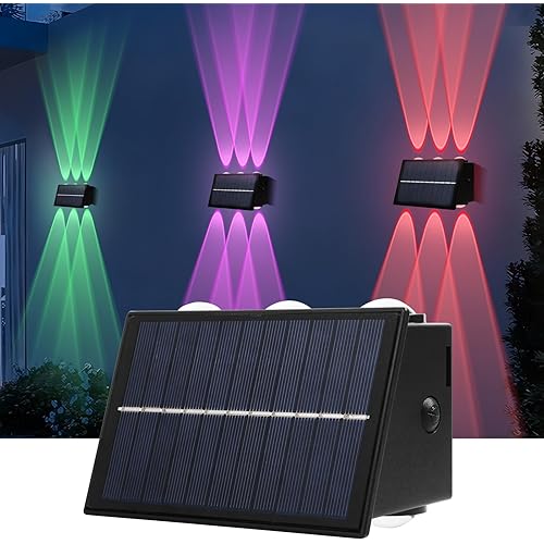 INSDEA Solar Wall Lights Outdoor Dusk to Dawn, 7 Color RGB Gradient Solar Lights for Outside Waterproof, Up and Down Lighting Solar Fence Lights Outdoor for Garden Patio Yard Porch Decorative