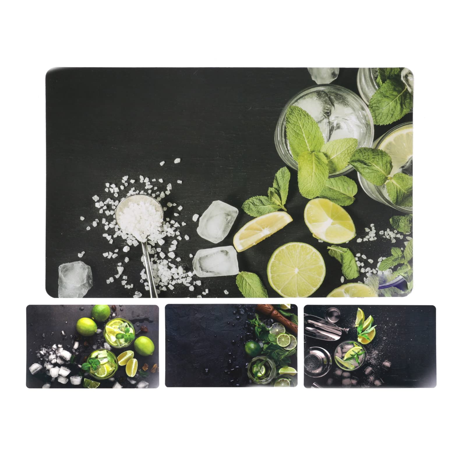 4-Piece Mojito Placemats Rectangular Set Of 4 Plastic Drinks Cocktail Mojito Place Table Mats Lemon Lime Crushed Ice Mint Printed Placemats Kitchen Dining Dinner Table Mats Wipeable Waterproof