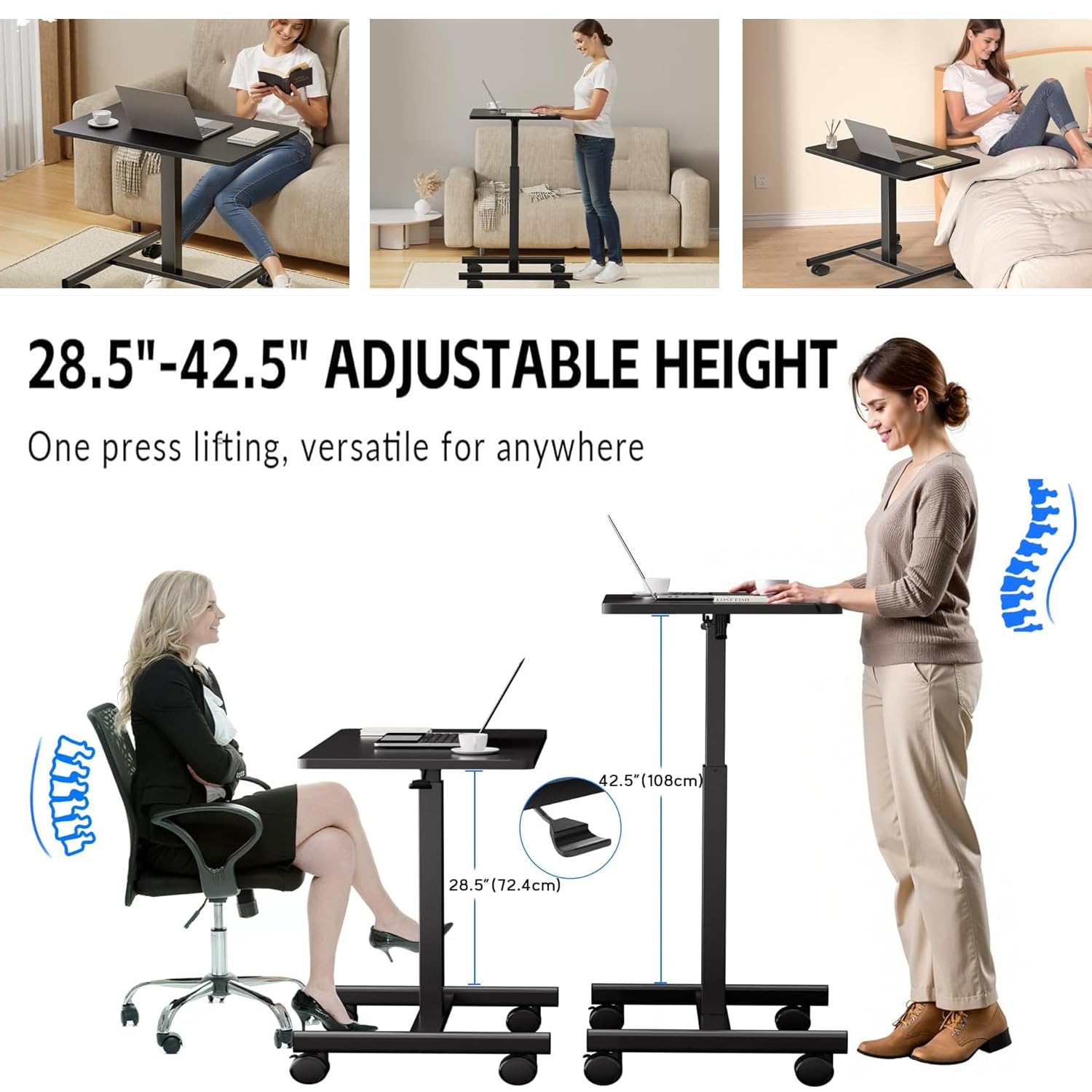 Mobile Standing Desk Adjustable Height Rolling Laptop Table with Lockable Wheels Portable Desk for Home Office Small Computer — view 6