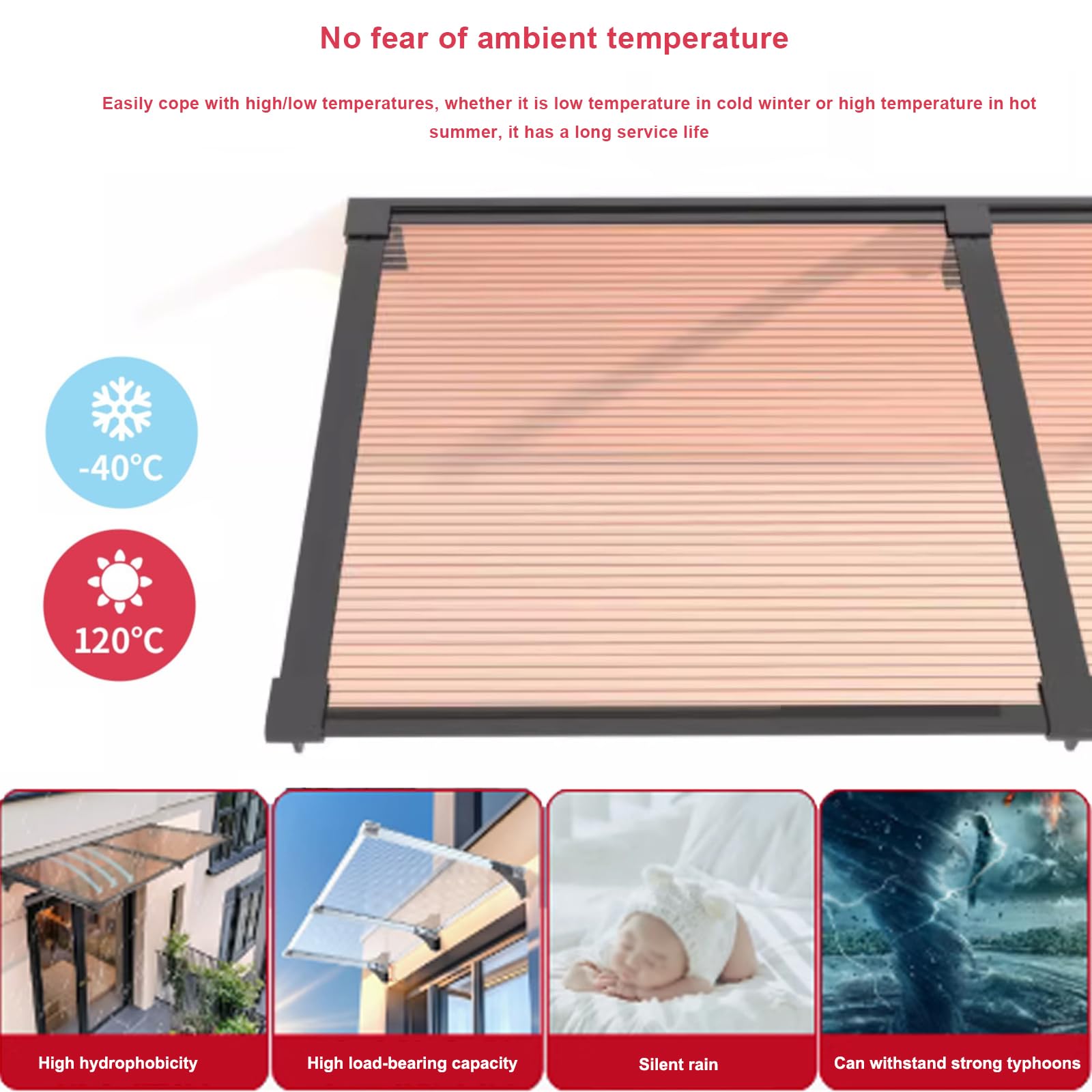 Auvent de Porte et Fenêtres en Aluminium,Toit Abri Contre la Pluie et UV,Marquise Solaire Abri,Marquise d'accueil en Polycarbonate,Couverture de Jardin Extérieur (80x180cm/31 x71)