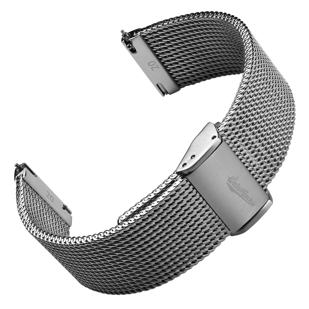 WatchGecko Cinturino obliquo in maglia milanese, motivo diagonale unico, chiusura scorrevole, per tutti i tipi di orologi, lucido, 18 mm, 19 mm, 20 mm, 21 mm, 22 mm