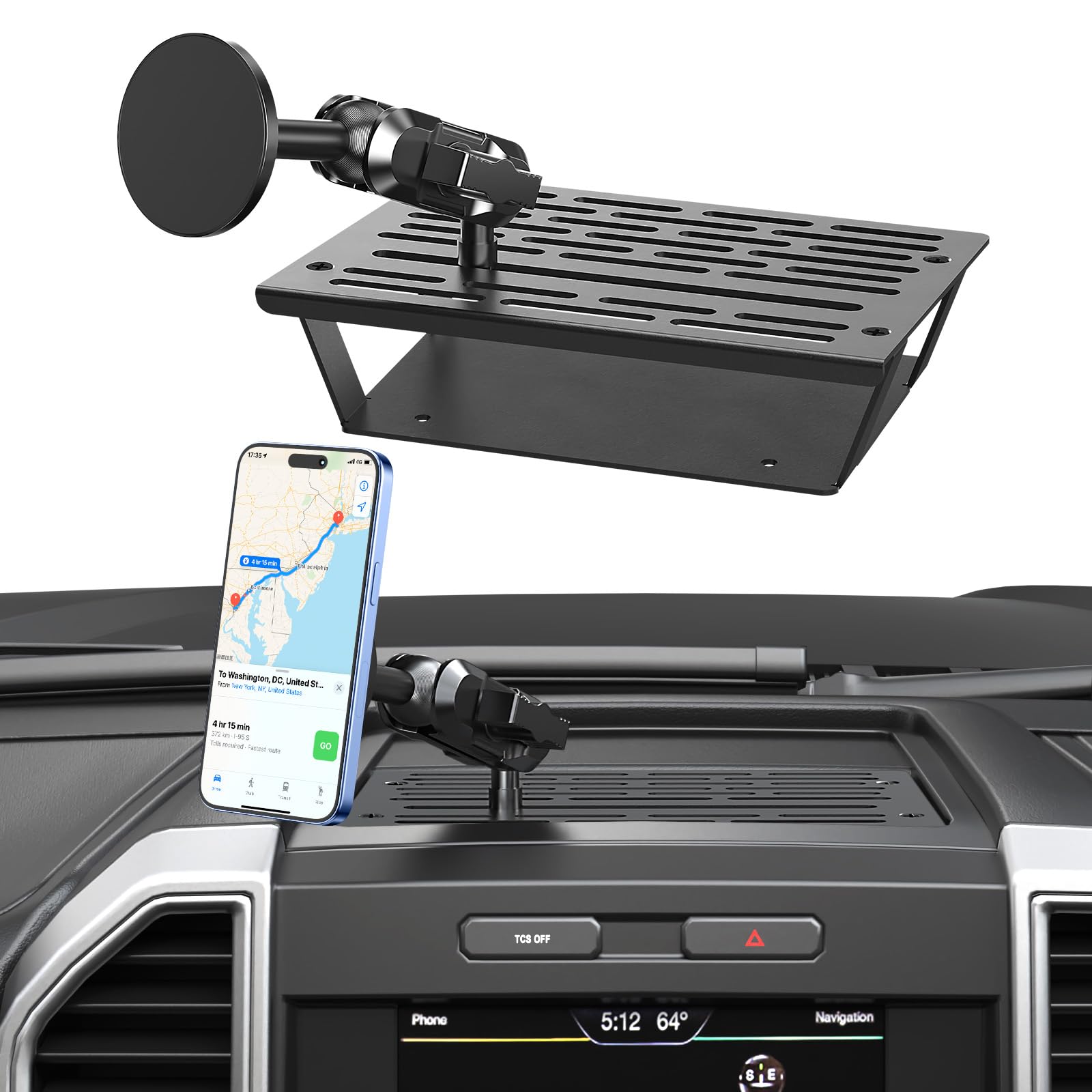 Surfcabin No Punching Required Dash Phone Holder Compatible with 2015-2020 F150 2017-2022 F250 F350 Metal Cellphone Mounting Bracket