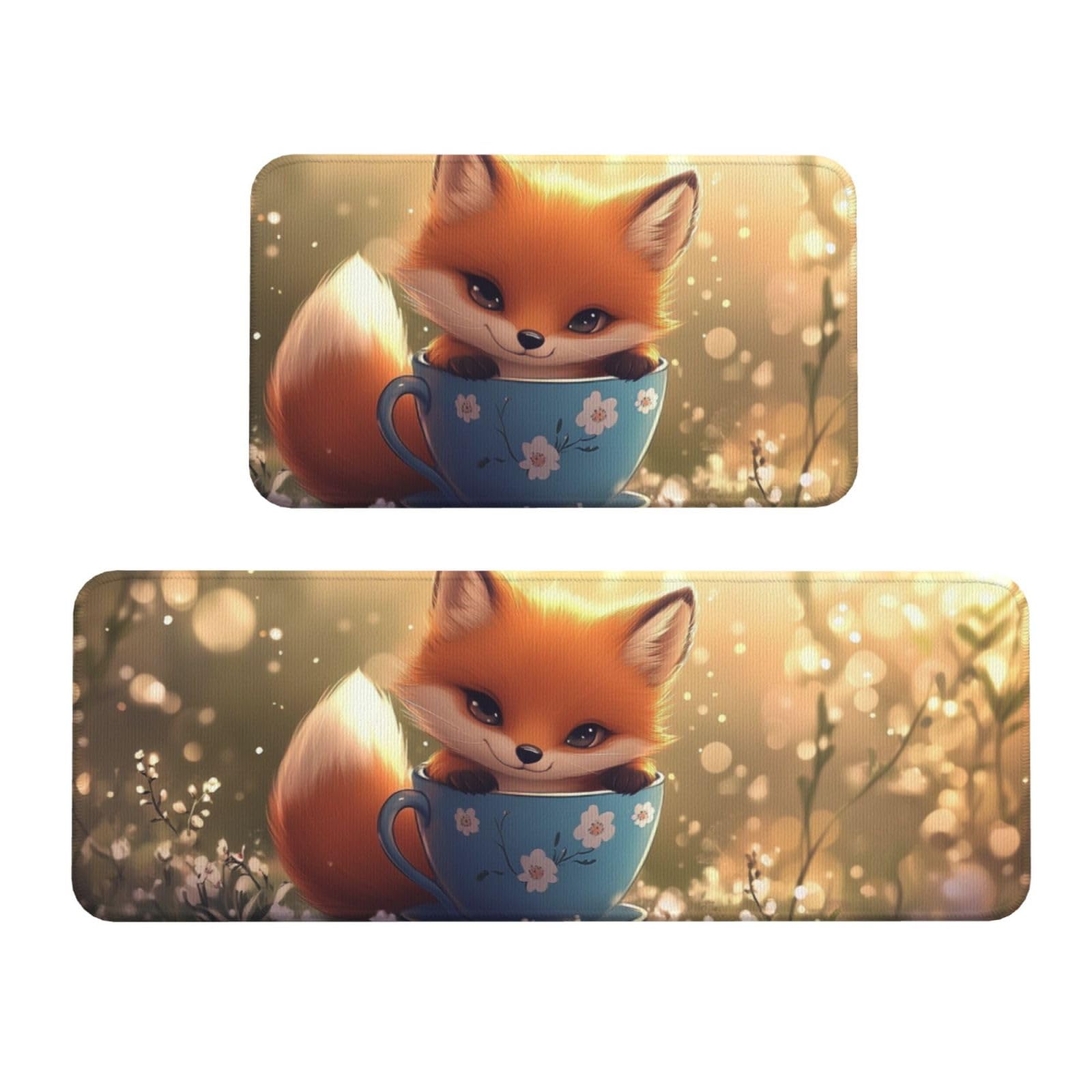 Tapetes de cocina antideslizantes y alfombras lavables Little Teacup Fox, 2 unidades