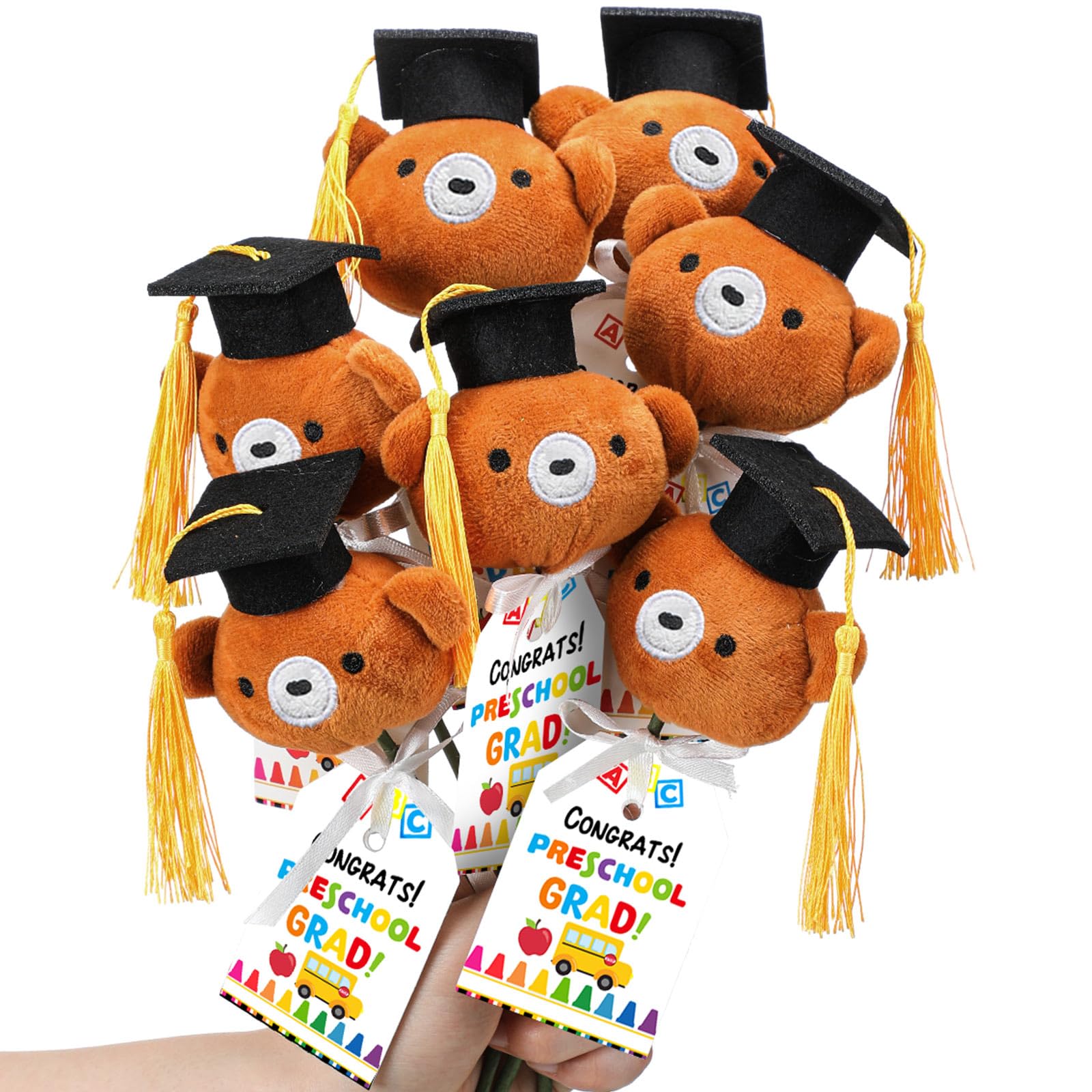 WinnerWhy 12 Sets Preschool Graduation Gifts Bear Bouquet with Card Mini Graduation Bears End of The School Gifts for Kids Students 2026 Grad Party
