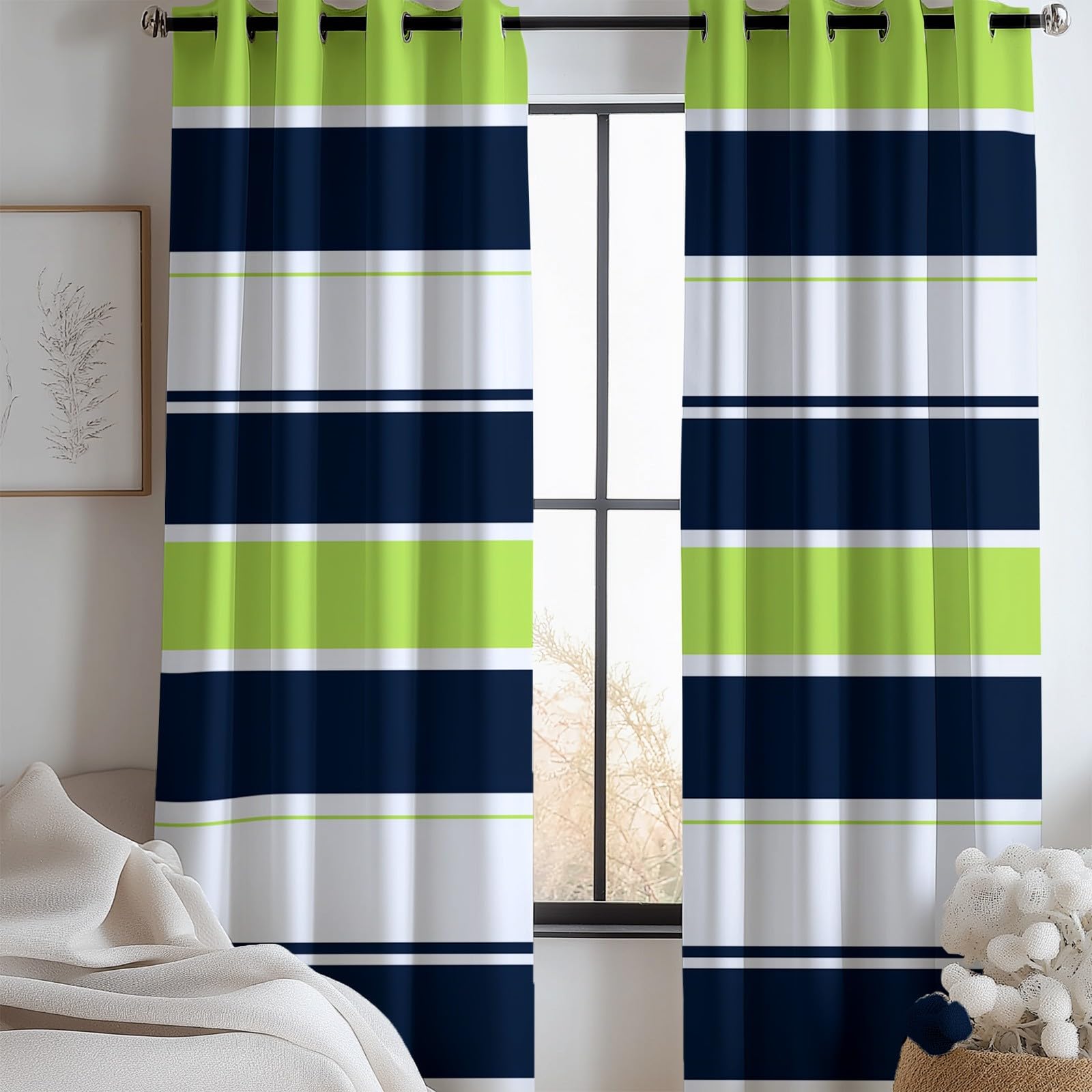 Geometrisches Streifenmuster Teal Blickdichte Vorhänge, Weiche Thermovorhang Gardinen mit Ösen, 2er Pack Verdunkelung Ösenschal für Wohnzimmer Schlafzimmer, H 260 x B 140 cm