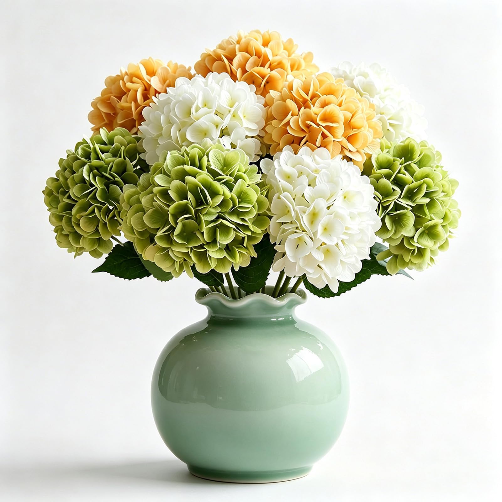 9 fiori di ortensia artificiali, con steli allungati, facili da modellare, ideali per composizioni floreali in vaso su portico, patio, matrimoni, feste e decorazioni(B)