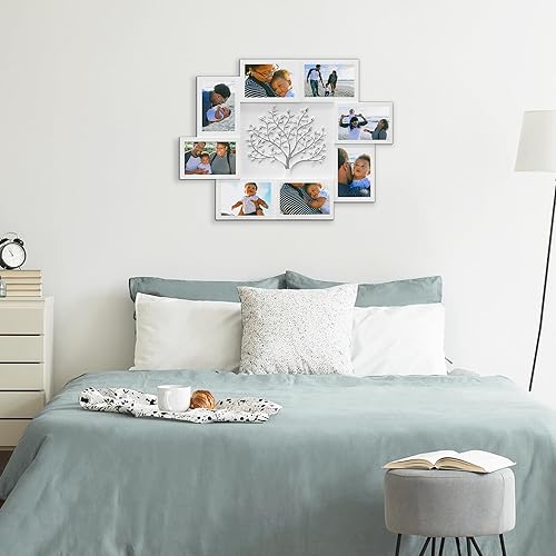 Vista 35 de J.M.Deco Marcos de fotos de collage de 8 aperturas para decoración de pared, marco de fotos de 4 x 6 pulgadas con decoración de árbol, marco