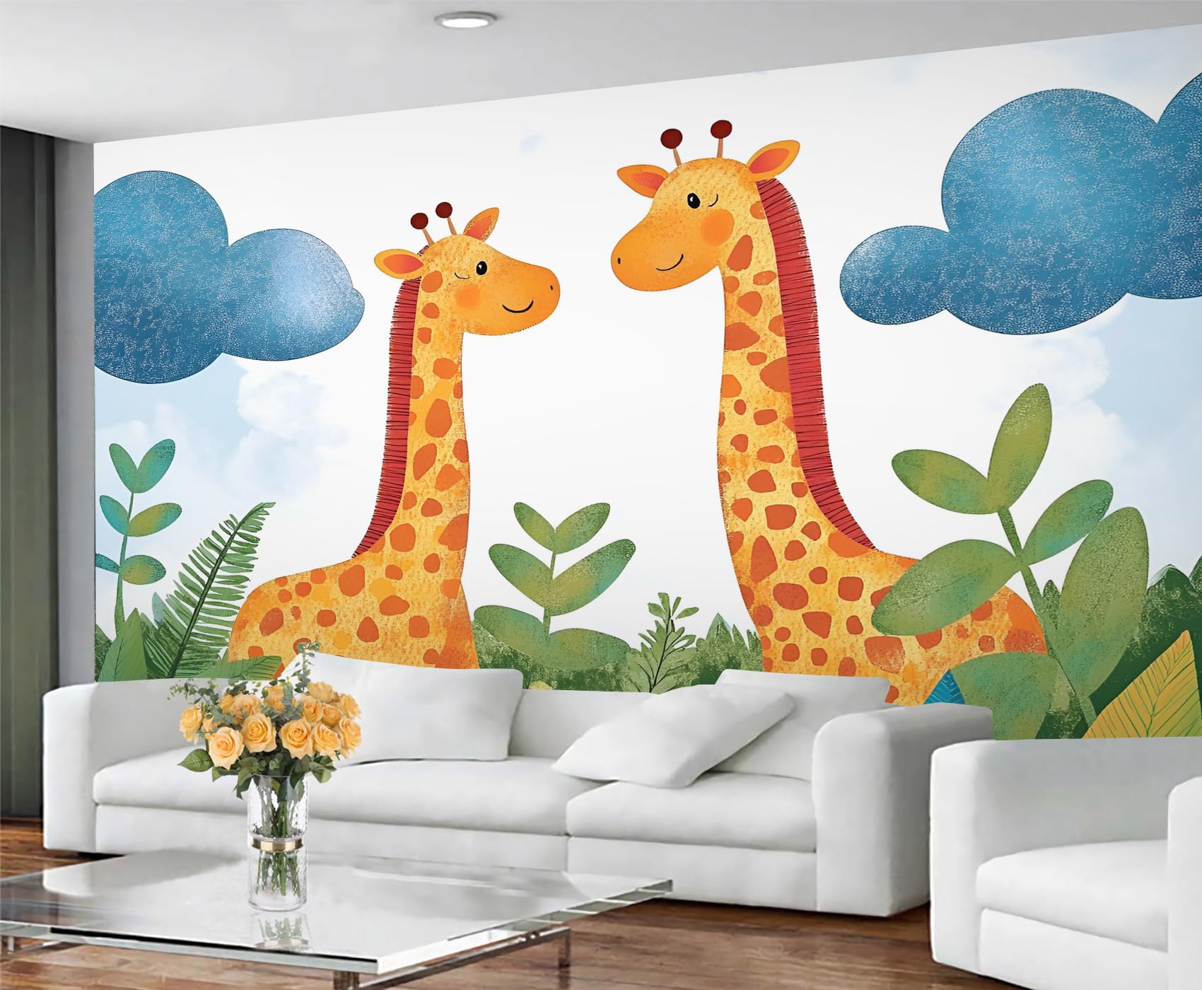 GIVLWF Giraffe Wallpaper for Living Room, Cartoon Giraffe Bedroom Wallpaper, Cute Animals Murals for Walls, Non Self Adhesive Wall Paper & Home Decor — image 1
