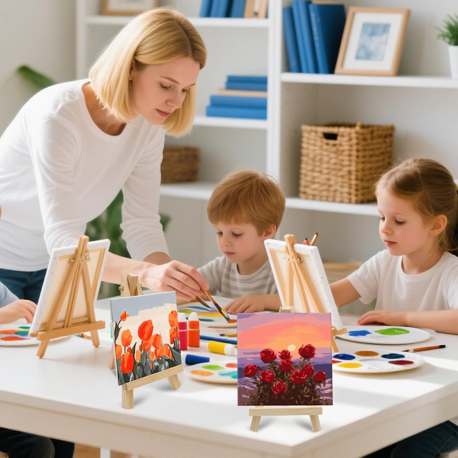 Uenhoy 12 Pcs Mini Wood Display Easel 5 Inch Small Wooden Easels for Displaying Canvas Paintings, Photos & DIY Crafts, A-Shaped Tripod Holder Stand Tabletop Easels