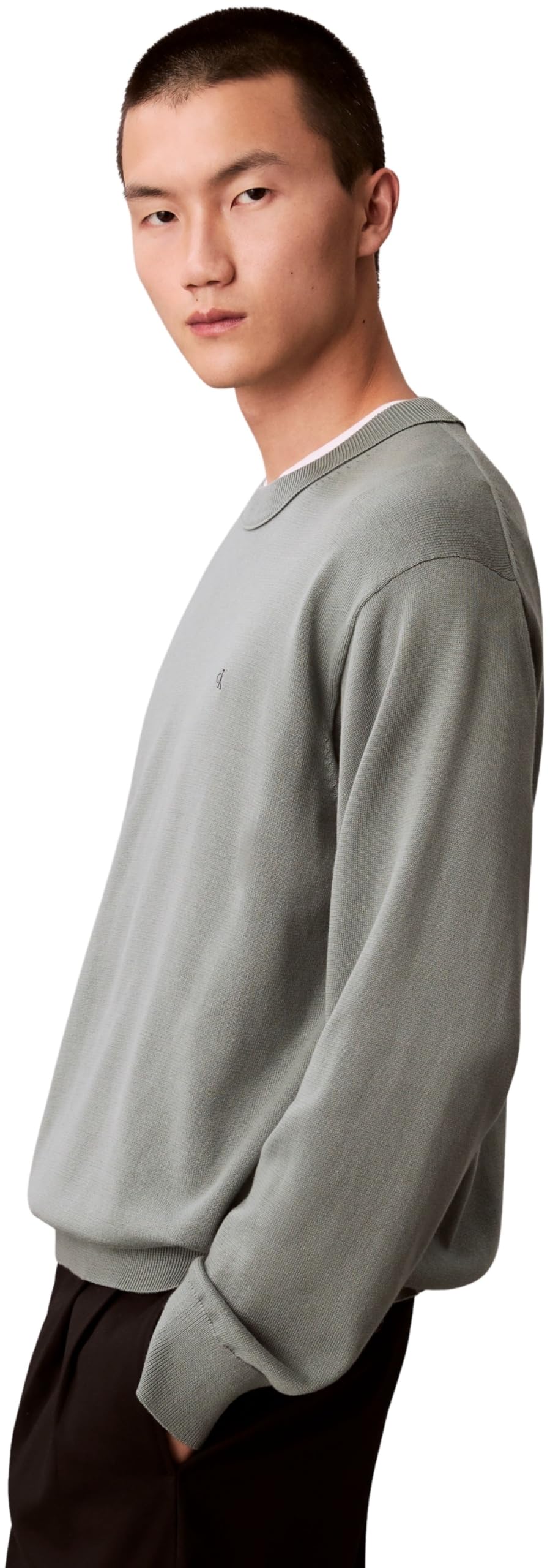 Calvin Klein Jersey Hombre Cotton Relaxed con Cuello Redondo, Gris (Autumn Green), 2XL