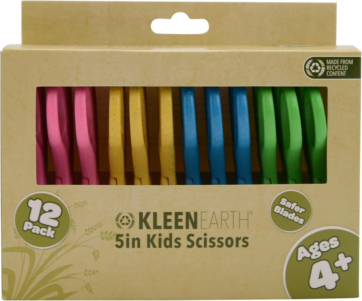 Westcott Kids Scissors 12-Pack, 5" Blunt Tip Safety Scissors for Ages 4+, Left & Right Handed, Recycled Eco-Friendly for School and Craft Projects