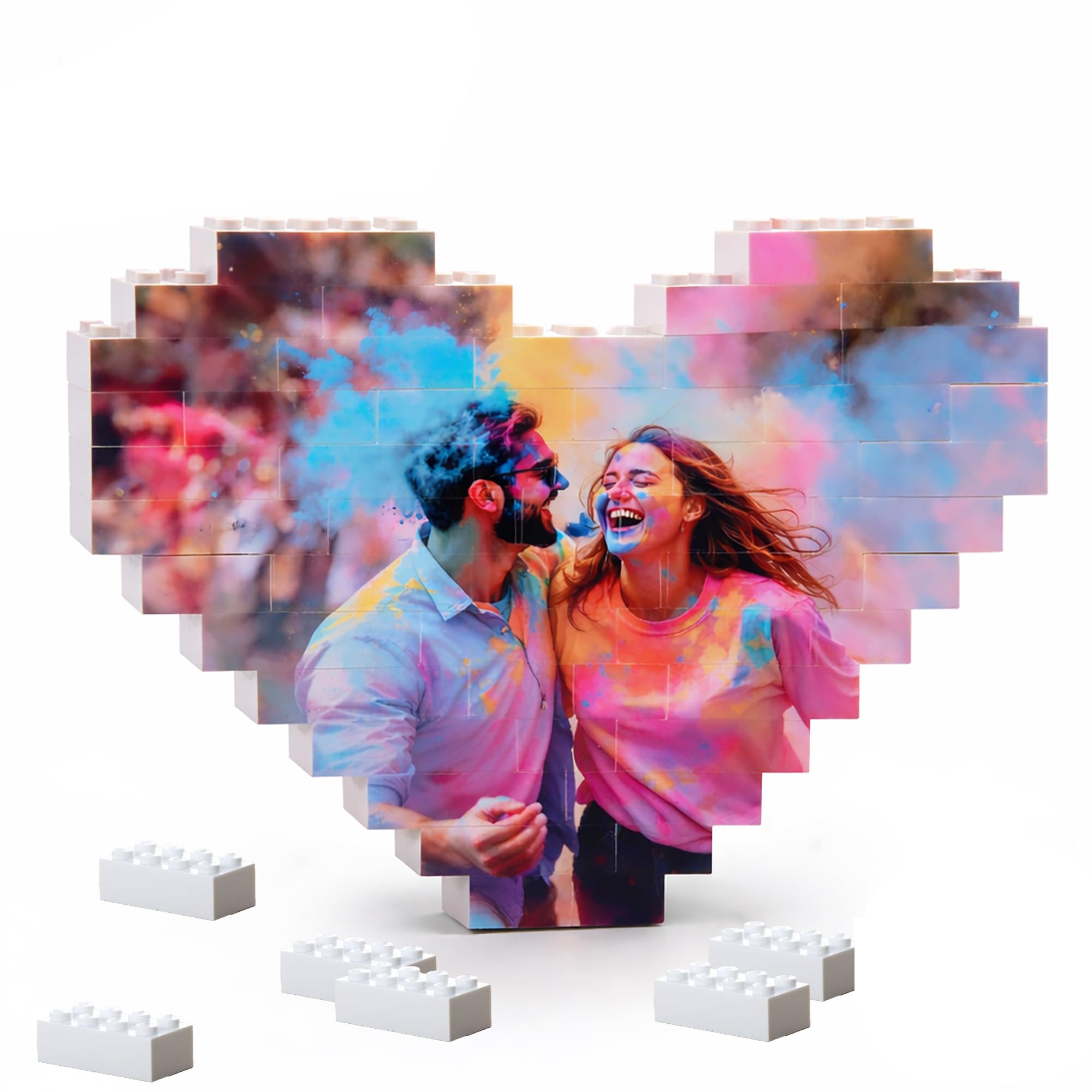 Personalisierbares LEGO Herz mit Foto – 47 LEGO kompatiblen Bausteine – Individuelles Fotogeschenk, 3D Mosaik, Bedruckte Klemmbausteine, Geschenk für Paare, Geburtstag, Valentinstag, Jahrestag (Herz)