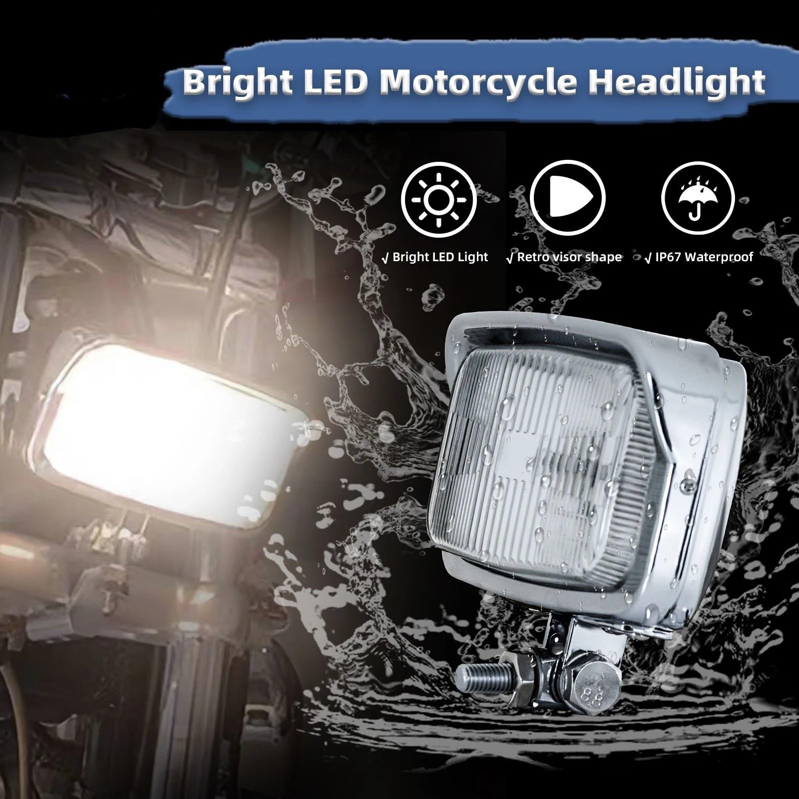 MESKEL Fari Anteriori Moto per Dixie Universale 6v 45W Moto Chrome Faro di Montaggio Lampada Rettangolare 39-2-1-06 | Chrome LED