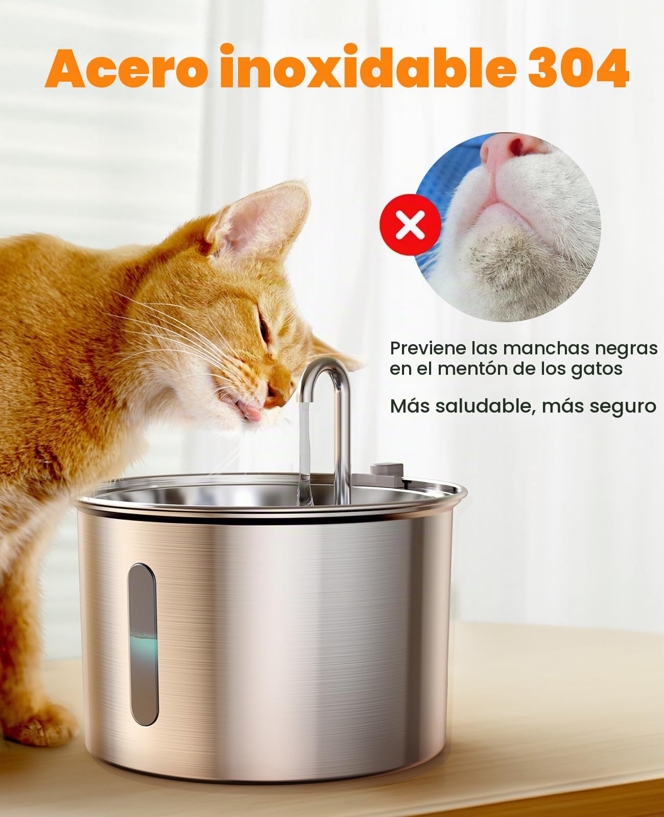 oneisall Fuente de agua potable para gatos, diseño de fuente para gatos de hierro fundido de acero de 2 L, fuente de agua para mascotas ultra silenciosa con paquete de 3 filtros, cuenco de agua para