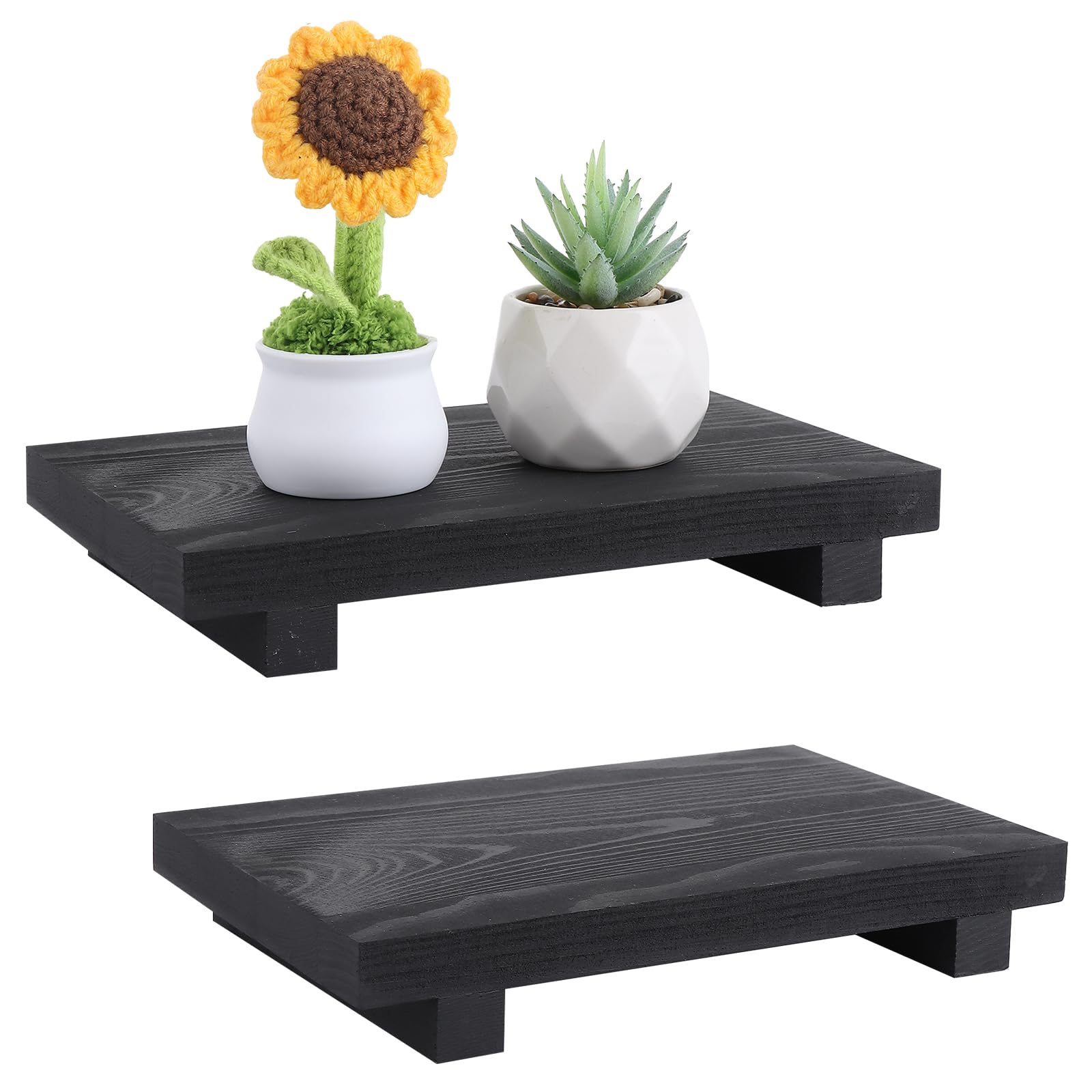 LOPYXBR 2PCS Black Wooden Riser Tray 23x15x3.8cm Soap Dispenser Tray