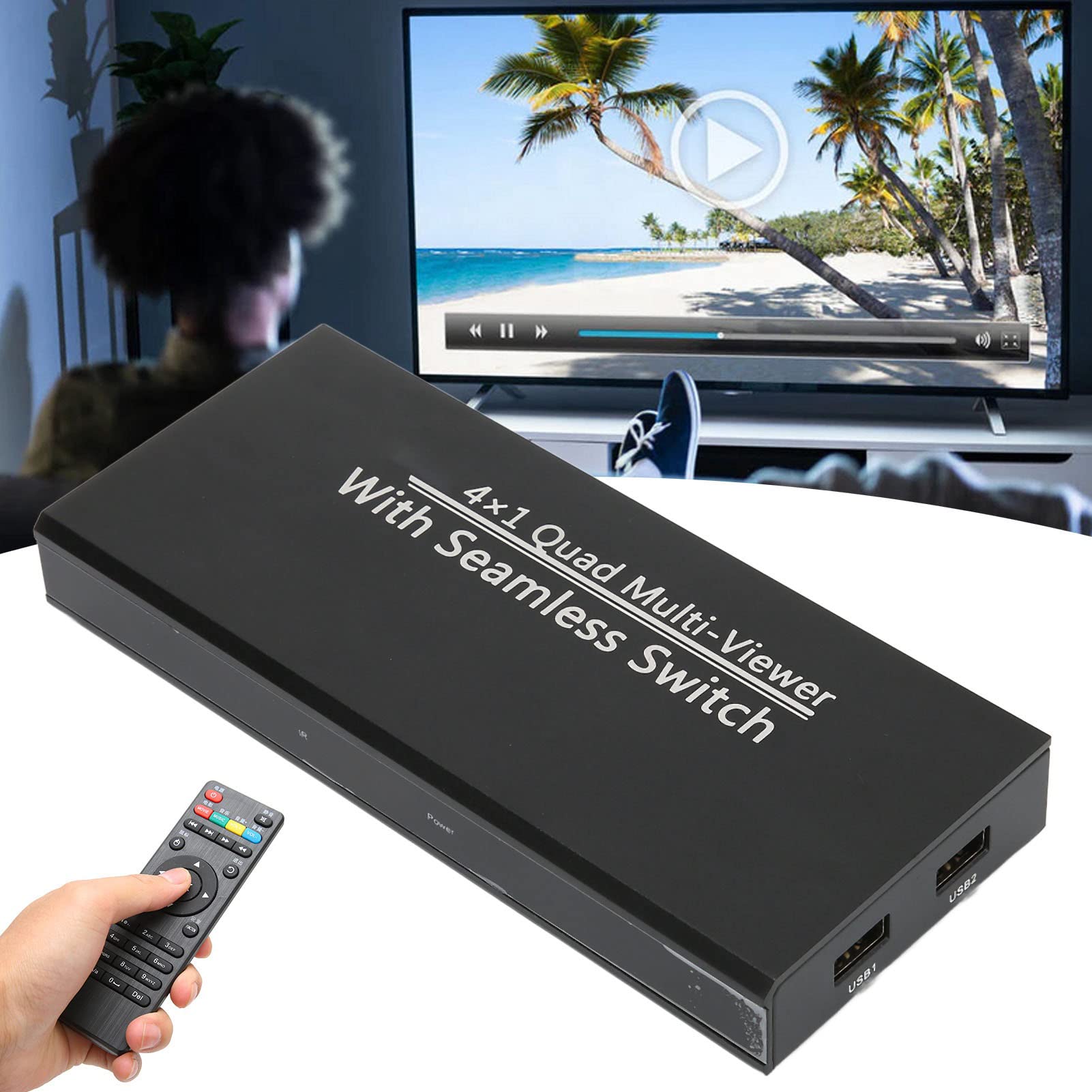 Lecteur Vidéo 100-240V, Lecteur Vidéo D'Interface Multimédia HD 4 Voies, Prise en Charge de L'Interface Multimédia HD Vers DVI Ou Vers Vga et Lecteur Multimédia de Carte Mémoire de Disque U (UE)