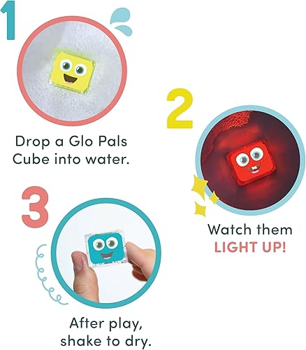 Miniatura 5 de Glo Pals Paquete de cubos iluminados activados por agua para juegos sensoriales (amigos primarios - amarillo, rojo + azul)