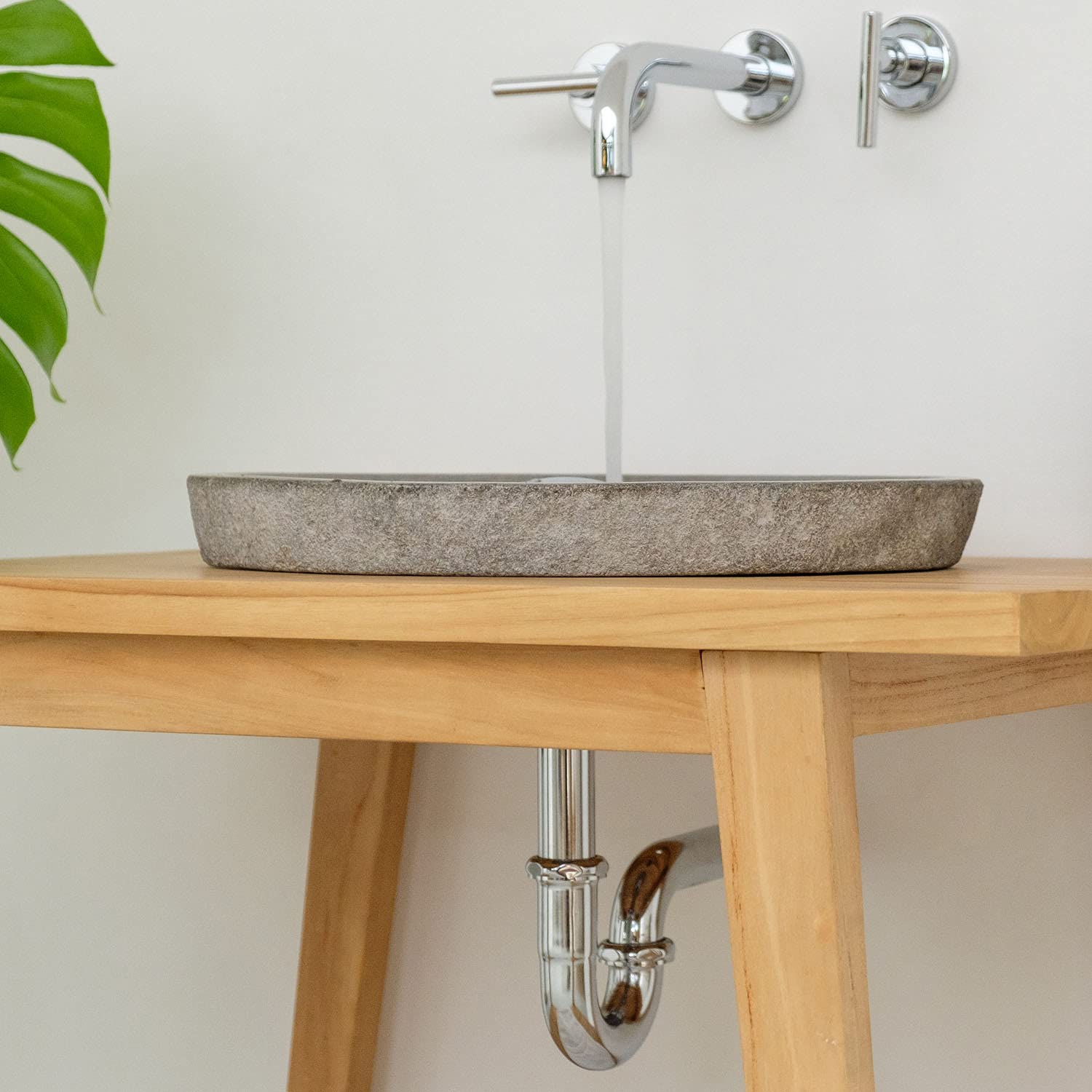 Lavabo redondo de piedra natural gris 40 cm WOHNFREUDEN
