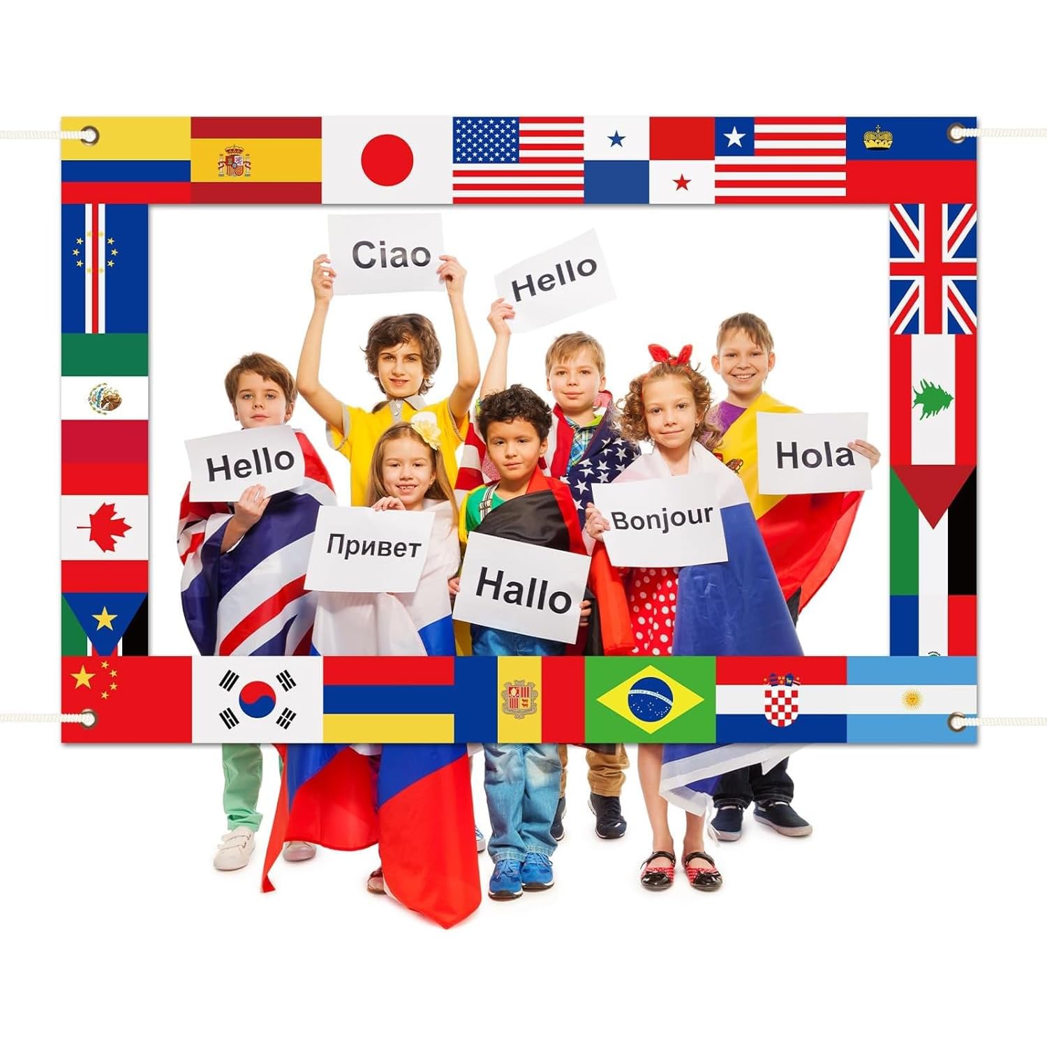 World Flags Photo Booth Frame Prop for 2026 World Cup, International Welcome Photography Backdrop for Country Sports Events Party Favors Decoration, 62 x 42 Inch