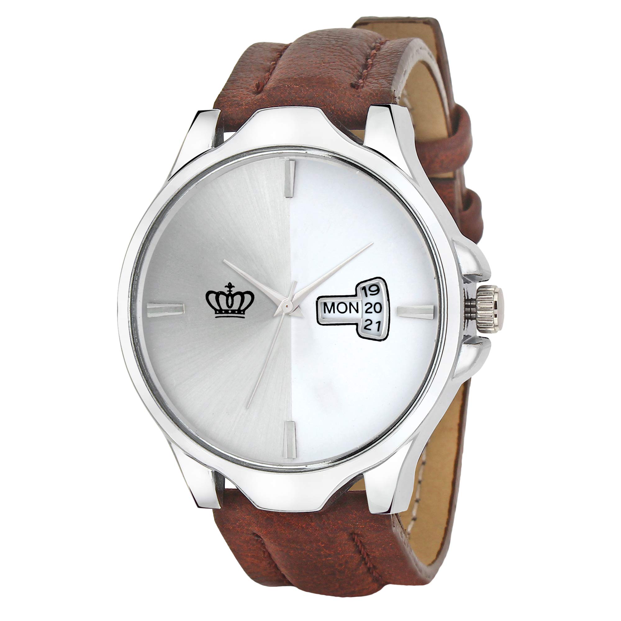 SMAEL Exclusive Quartz Movement Leather Strap Day and Date White Silver Dial Analogue Mens and Boys Wrist Watch (CSM146) (B07MHT6LRD) Amazon Price History, Amazon Price Tracker