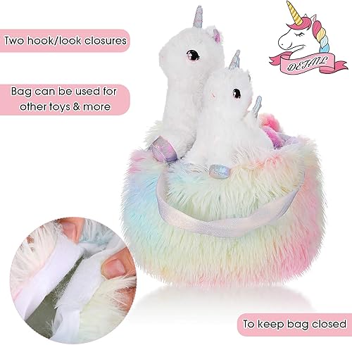 Miniatura 4 de 4 juguetes de unicornio para niñas, juguetes de unicornio de peluche, bolsa peluda XL y manta de muñeca, adorable juguete de peluche para recuerdos