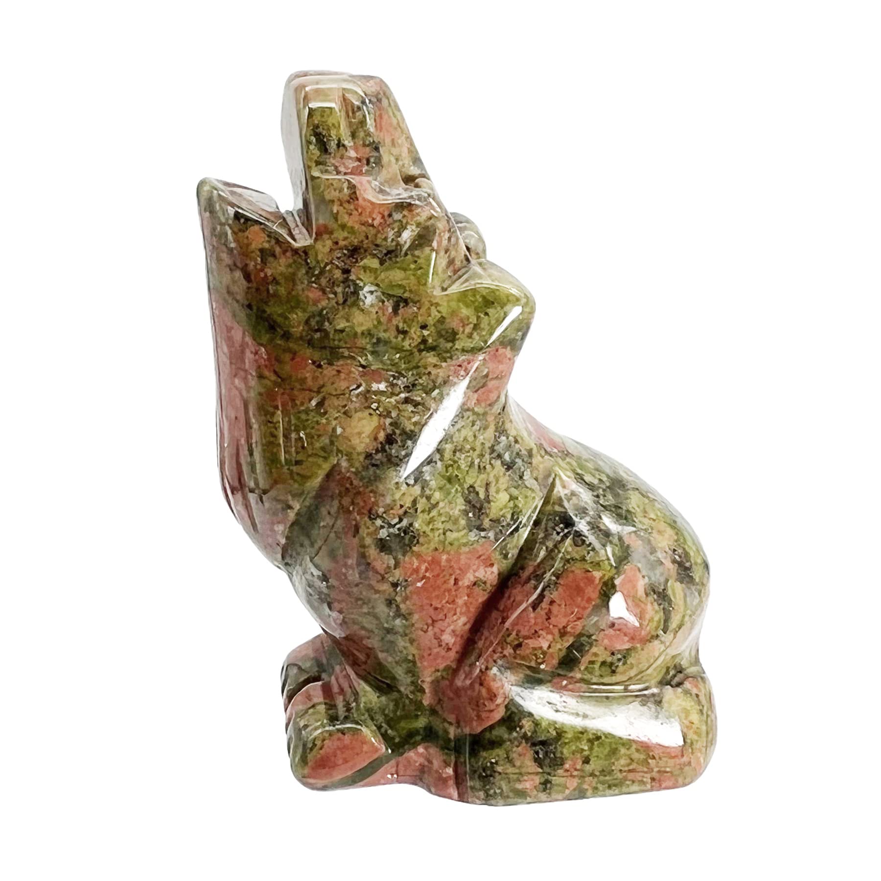 Hslutiee2" Stone Sitting Wolf Figurine Statue, Hand-Carved Healing Crystal Animal Sculpture Home Desk Decoration Fengshui, Unakite