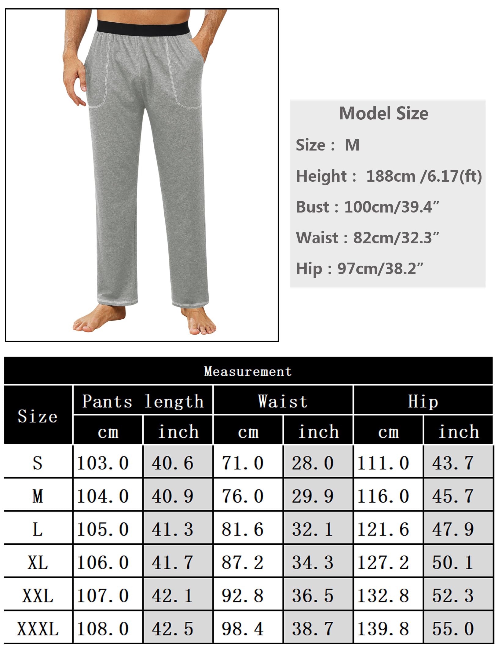 Pantalón de Pijama para Hombre Largo Algodón Pantalones Casuales Pantalón de Dormir Color Sólido Pantalon Pijama Hombre con Bolsillos y Cintura Elástica