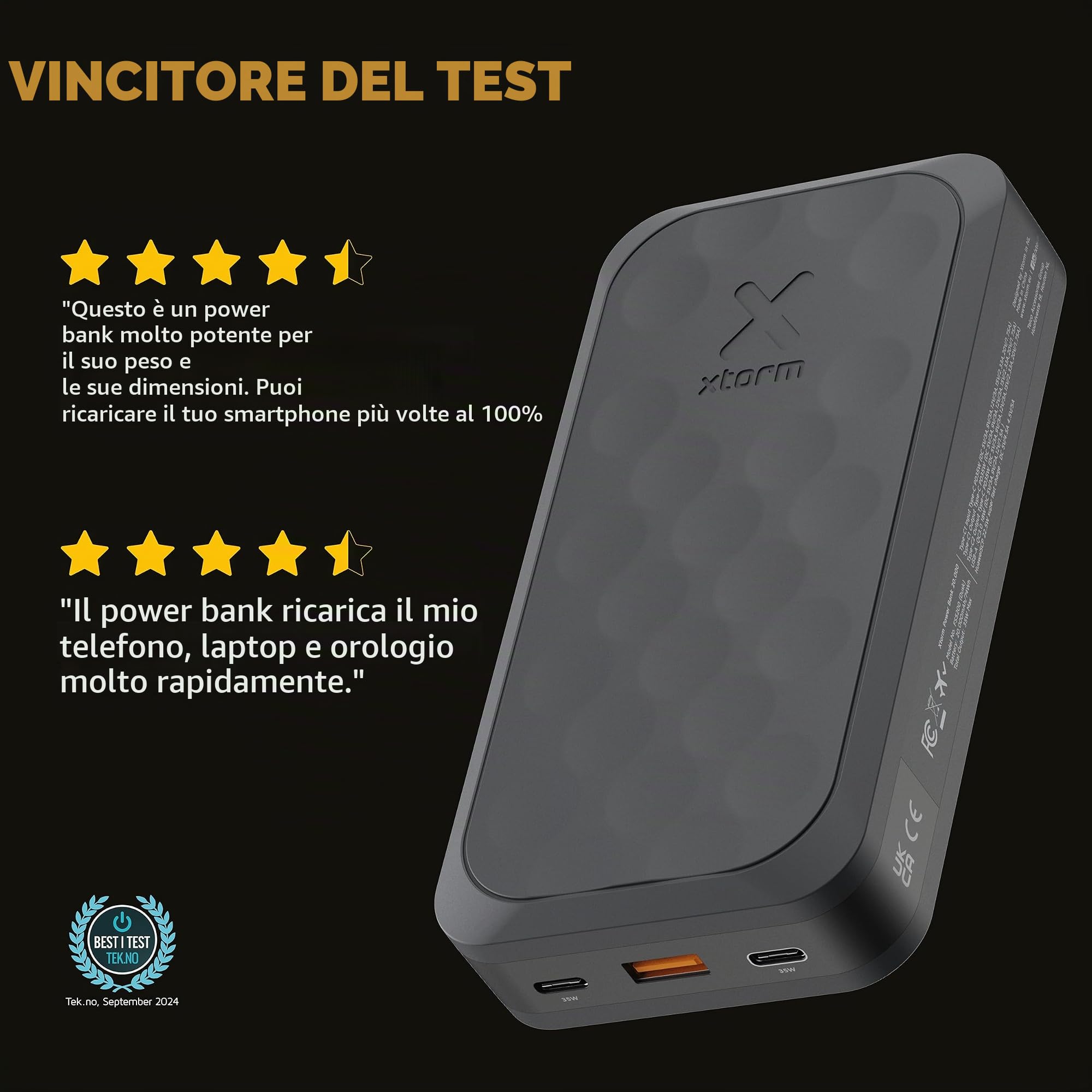 Xtorm Fuel serie5 power bank 27.000mAh 67W uscite USB-C e USB-A nero | Alta capacità, adatto a smartphone, notebook e tablet, con display digitale, ricarica rapida, in plastica riciclata, nero