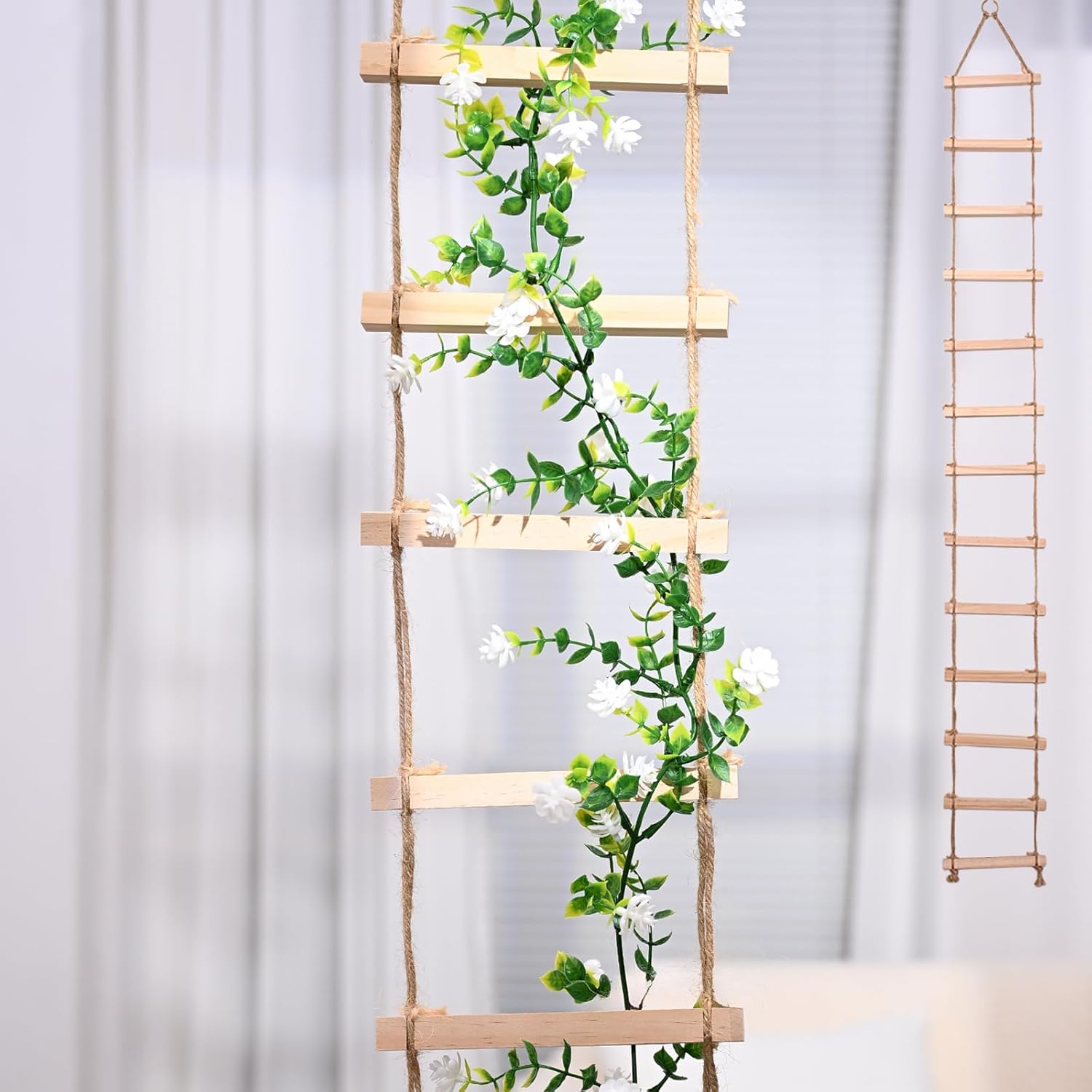 Yohsnor 2PCS Chain Trellis for Climbing Plants - Natural Wood Indoor Plant Support, Durable 6.5 Inch by 4 Feet Design, Perfect for Pothos, Ivy, and Vines with Easy Installation Hook